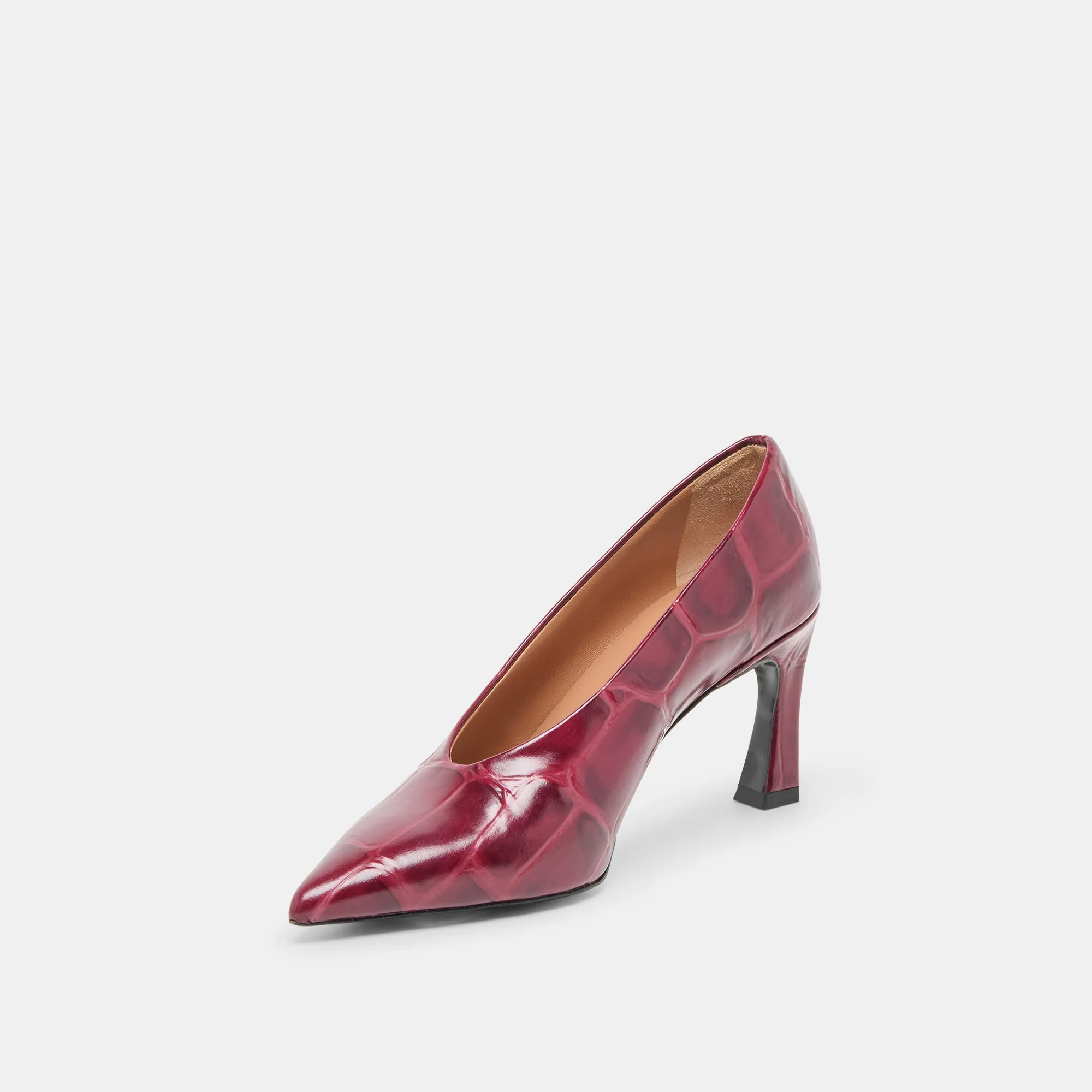 MIDGE HEELS BURGUNDY CROCO EMBOSSED LEATHER Comfort Technology