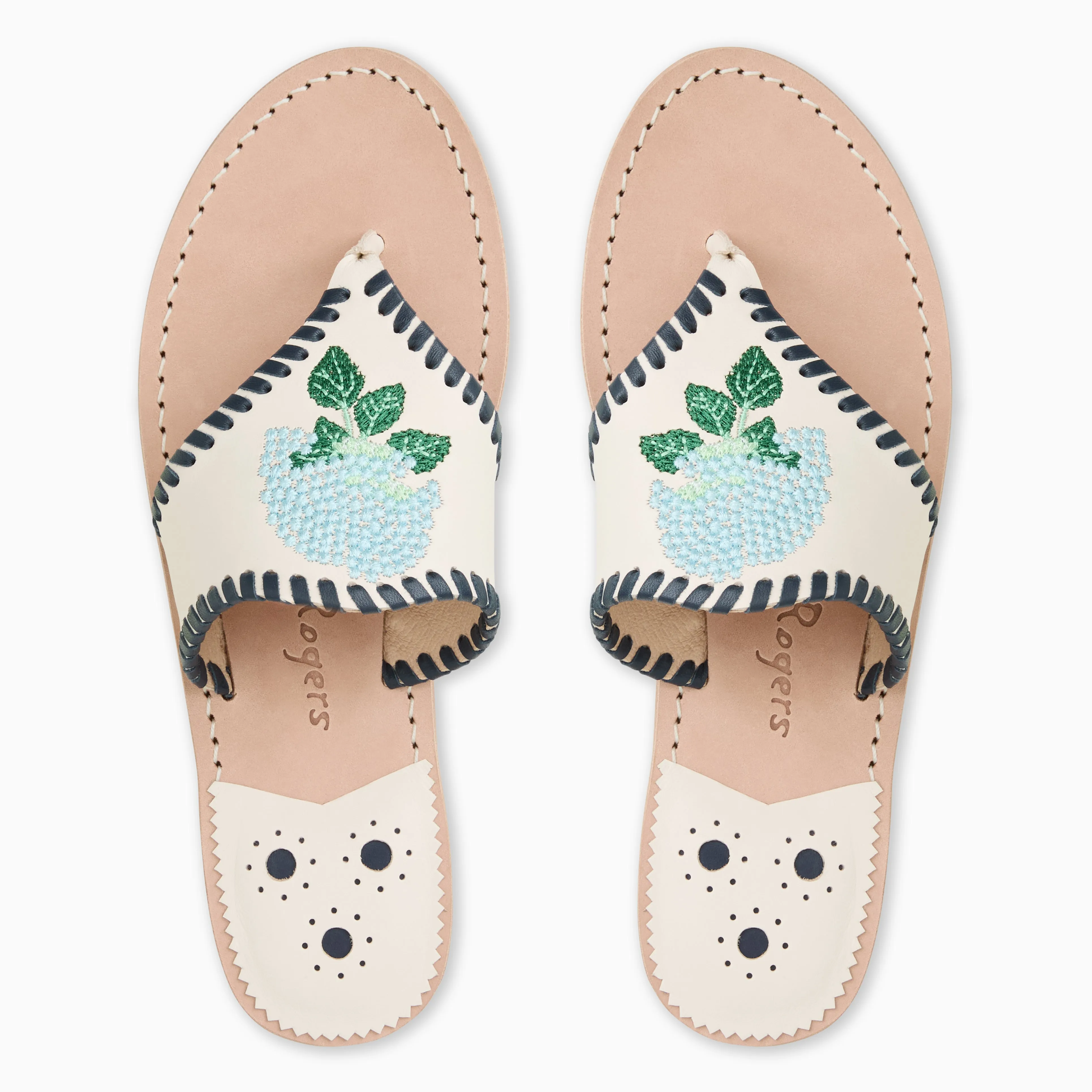 Jacks Hydrangea Leather Flat Sandal Ocean Walk Anti Odor