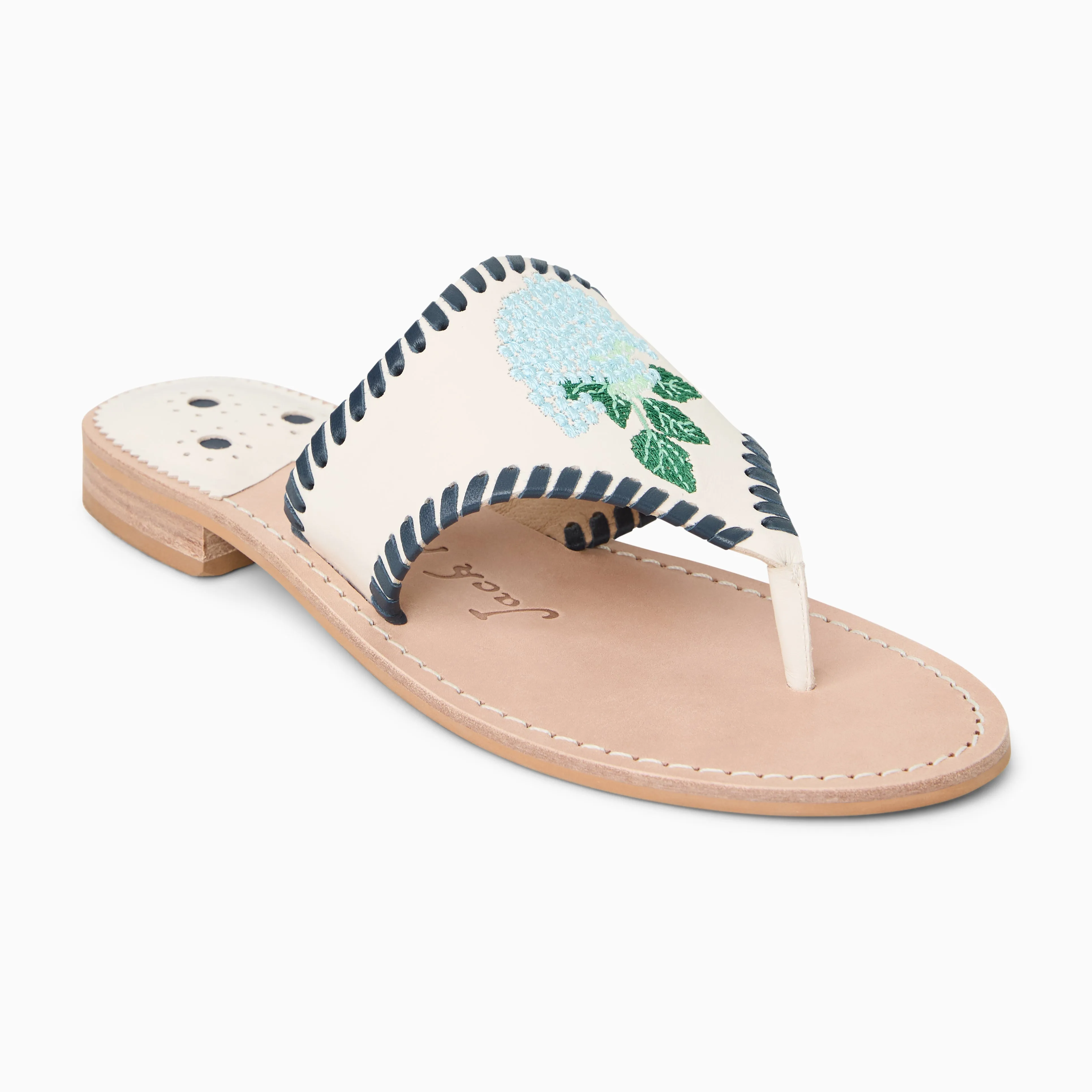 White Clean Jacks Hydrangea Leather Flat Sandal