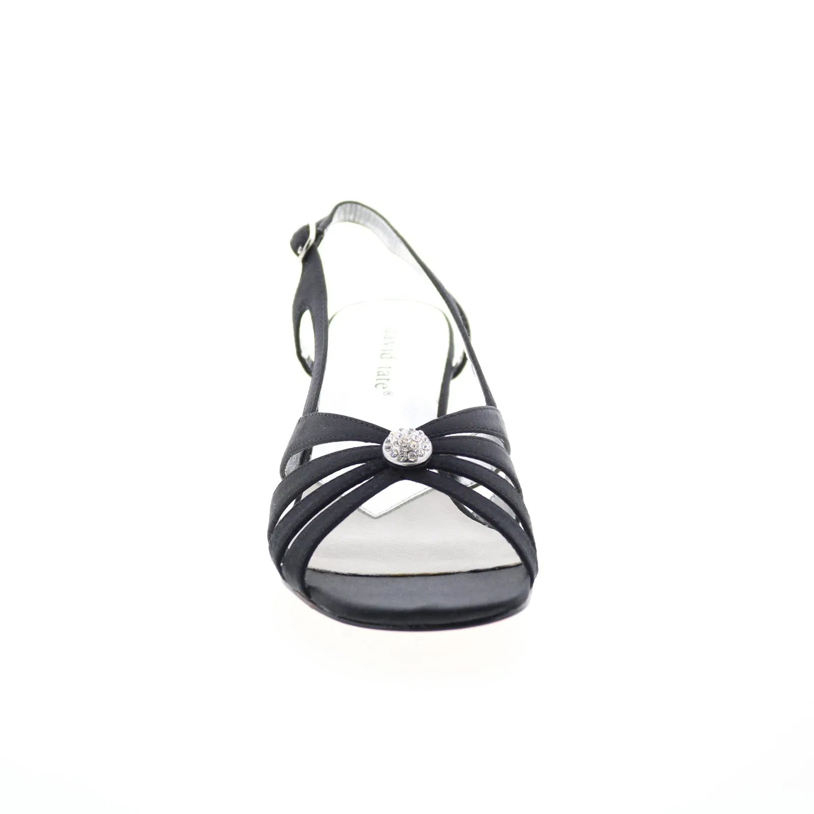 Long Lasting David Tate Rosette Womens Black Narrow Leather Hook & Loop Strap Heels Shoes