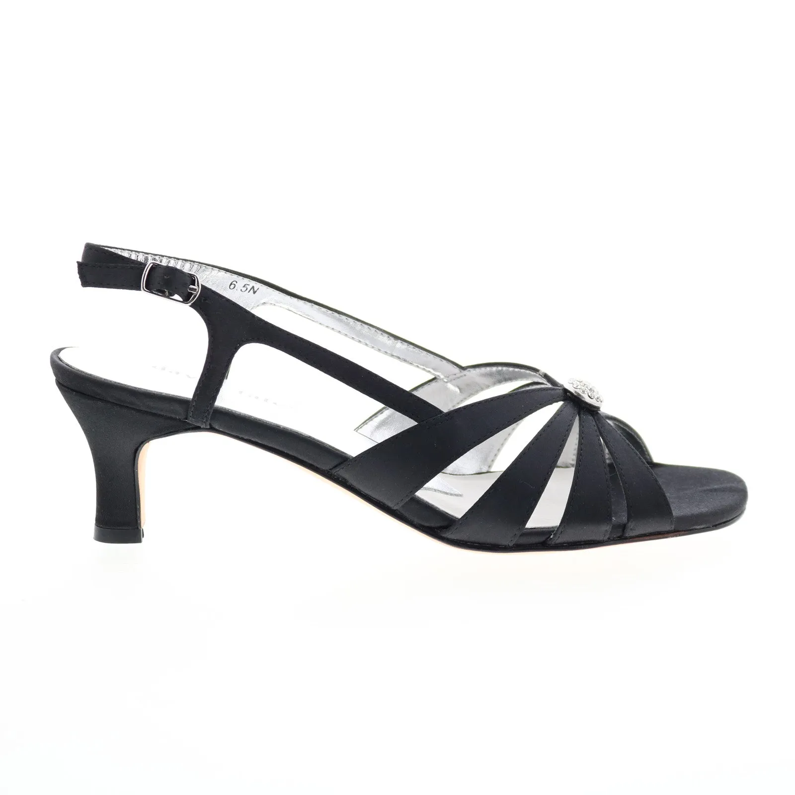 Removable insole Cozy Heels David Tate Rosette Womens Black Narrow Leather Hook & Loop Strap Heels Shoes