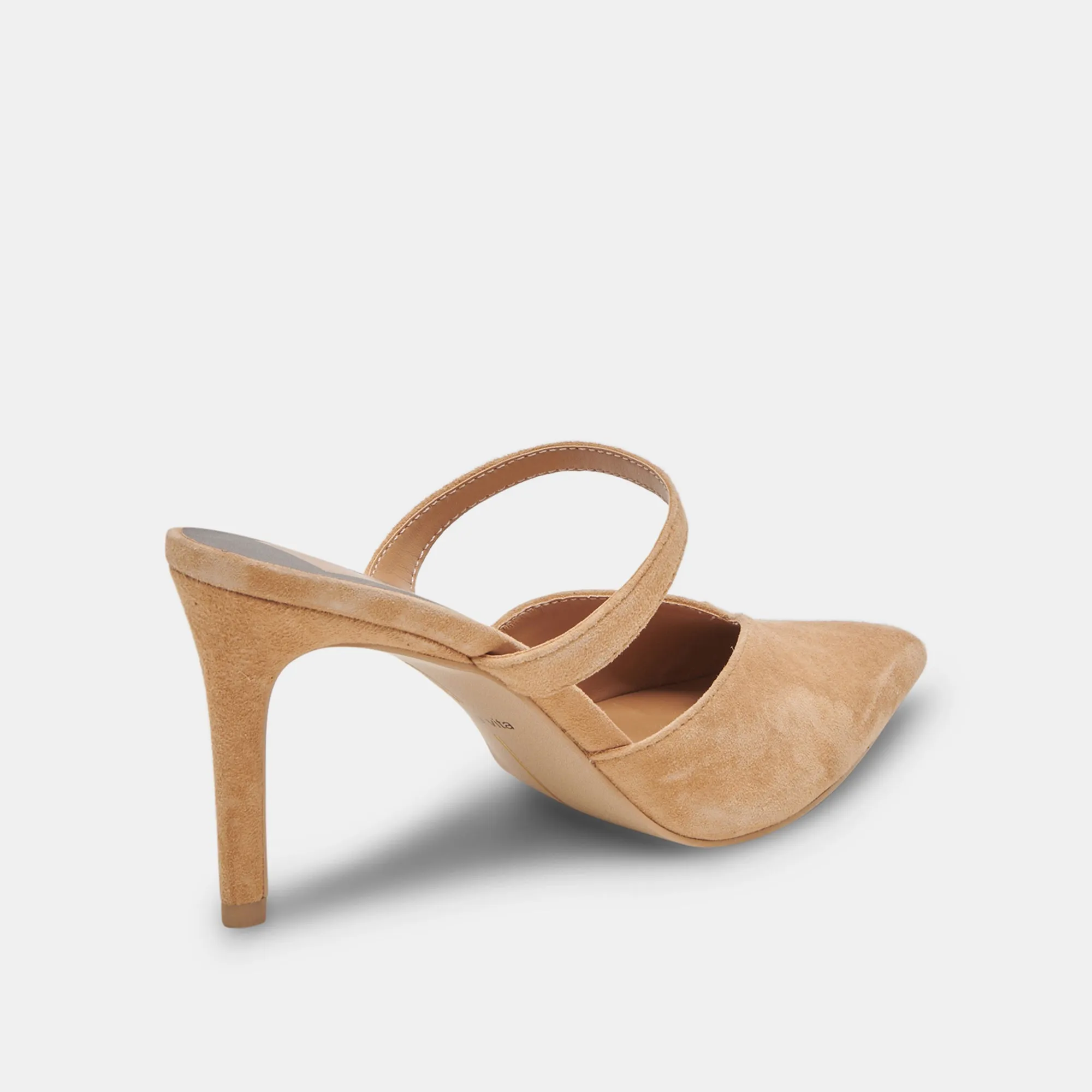 KANIKA WIDE HEELS TAN SUEDE Bejeweled Heels
