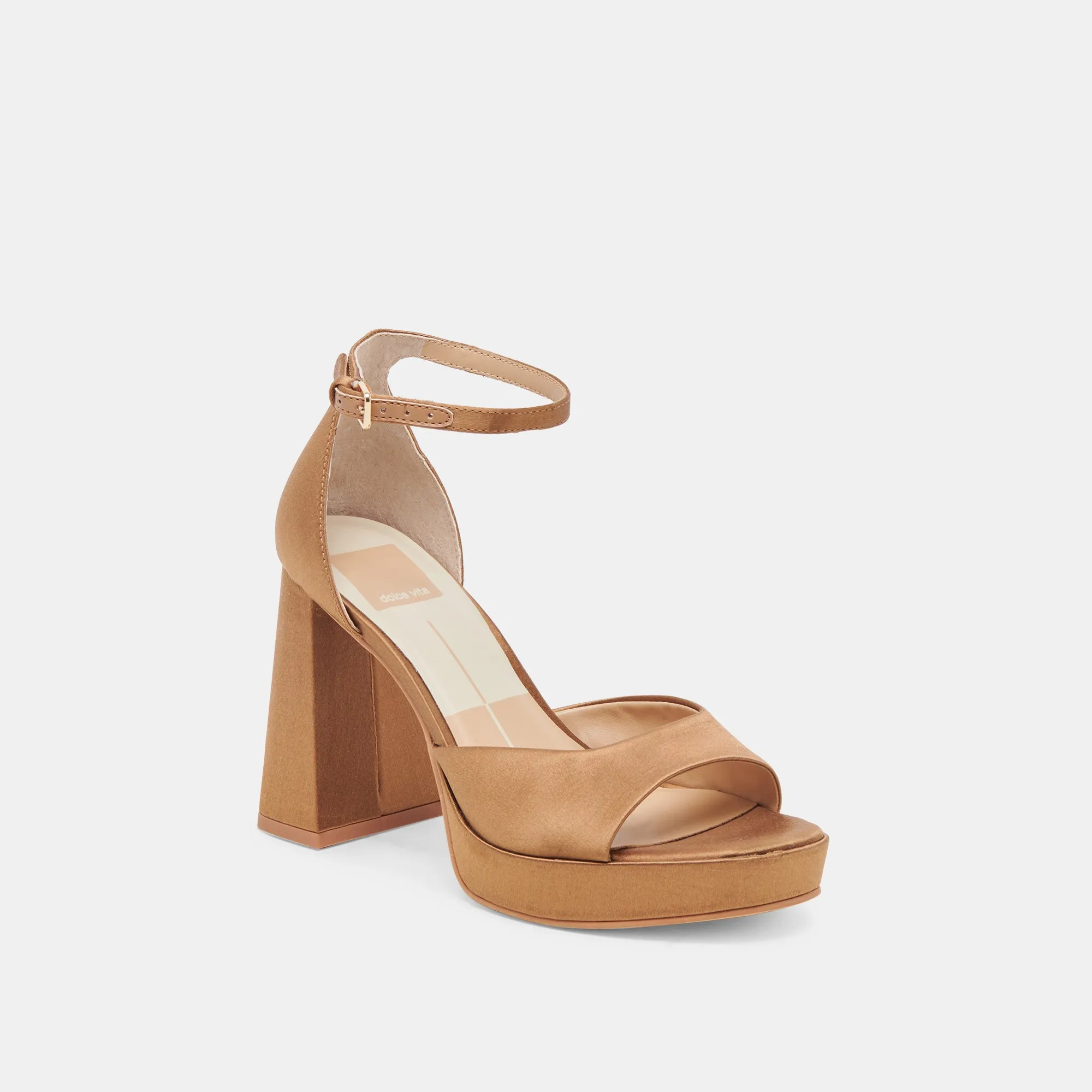 Floral Embellished Heels Anti Abrasion PANDRO HEELS MID BROWN SATIN