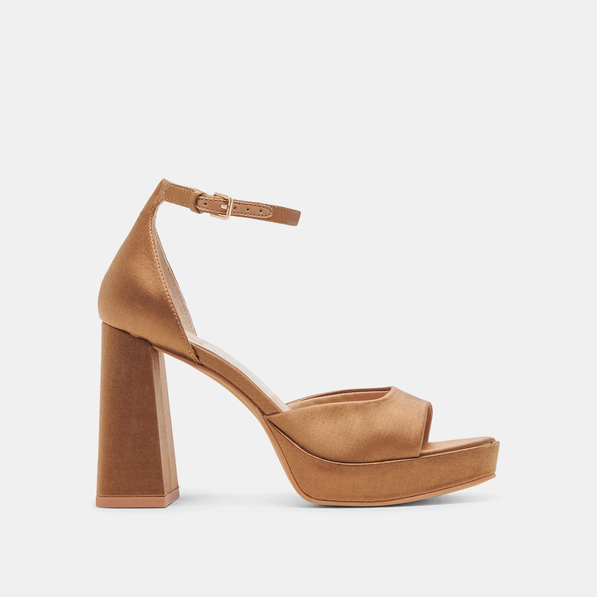 Slip Resistant Outsole Flexible Design PANDRO HEELS MID BROWN SATIN