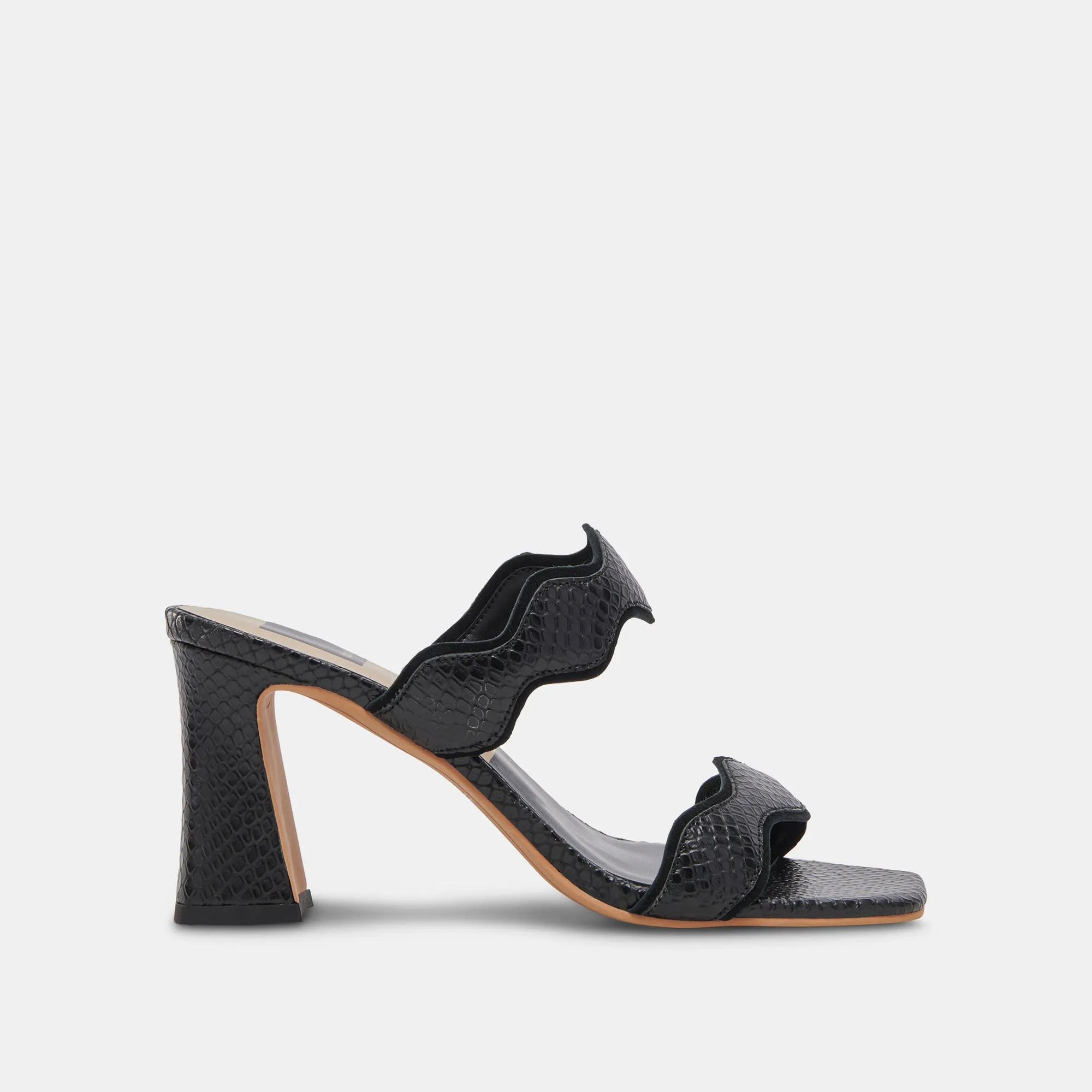 Open Toe Evening Pumps Supportive ILVA WIDE HEELS ONYX EMBOSSED LEATHER