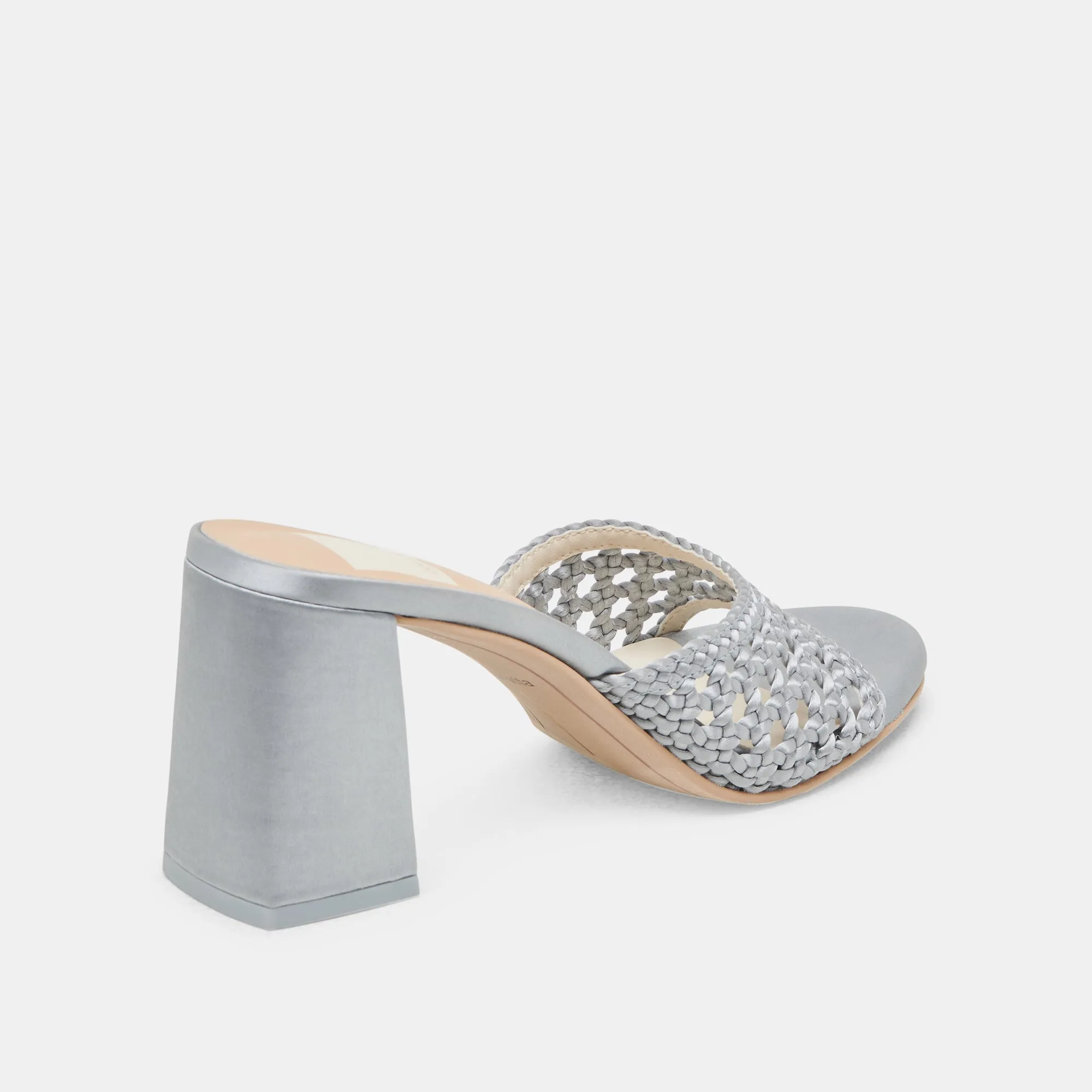 MARGOE HEELS LIGHT BLUE WOVEN SATIN Cushioned Insole Chic Wedding Sandals