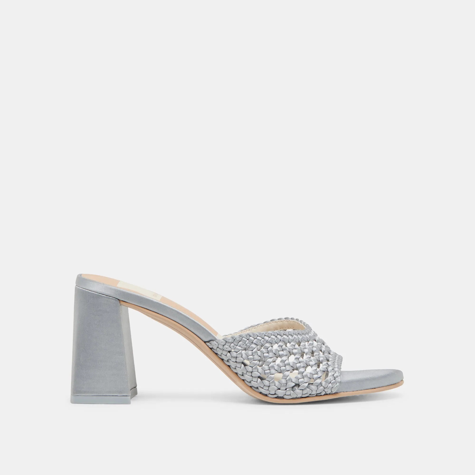 MARGOE HEELS LIGHT BLUE WOVEN SATIN Fashion Heels for Summer Rubber Outsole