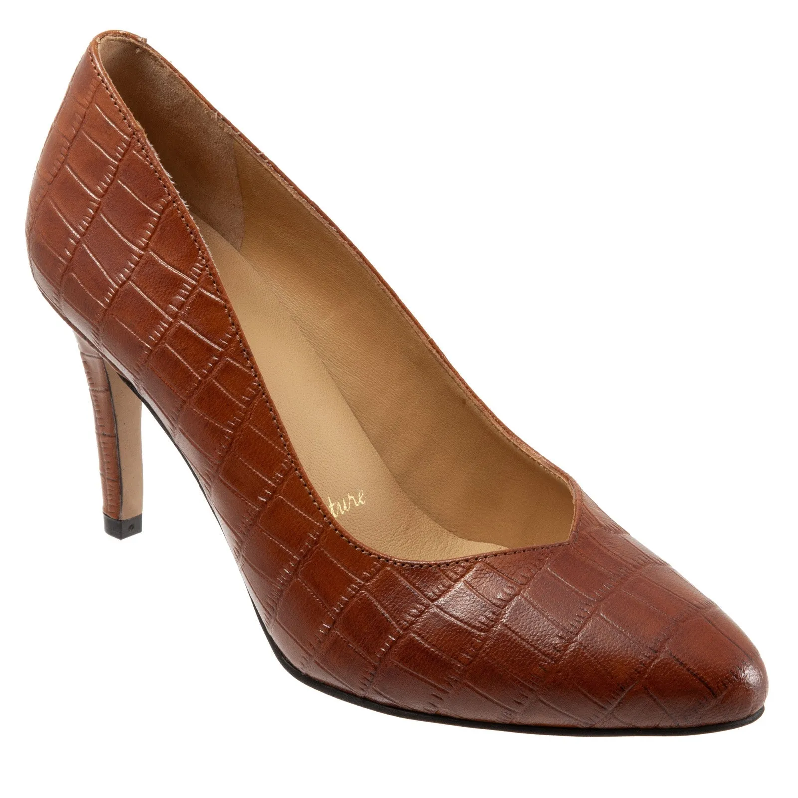 Casual Office Heels Trotters Angie T2050-291 Womens Brown Narrow Leather Pumps Heels Shoes