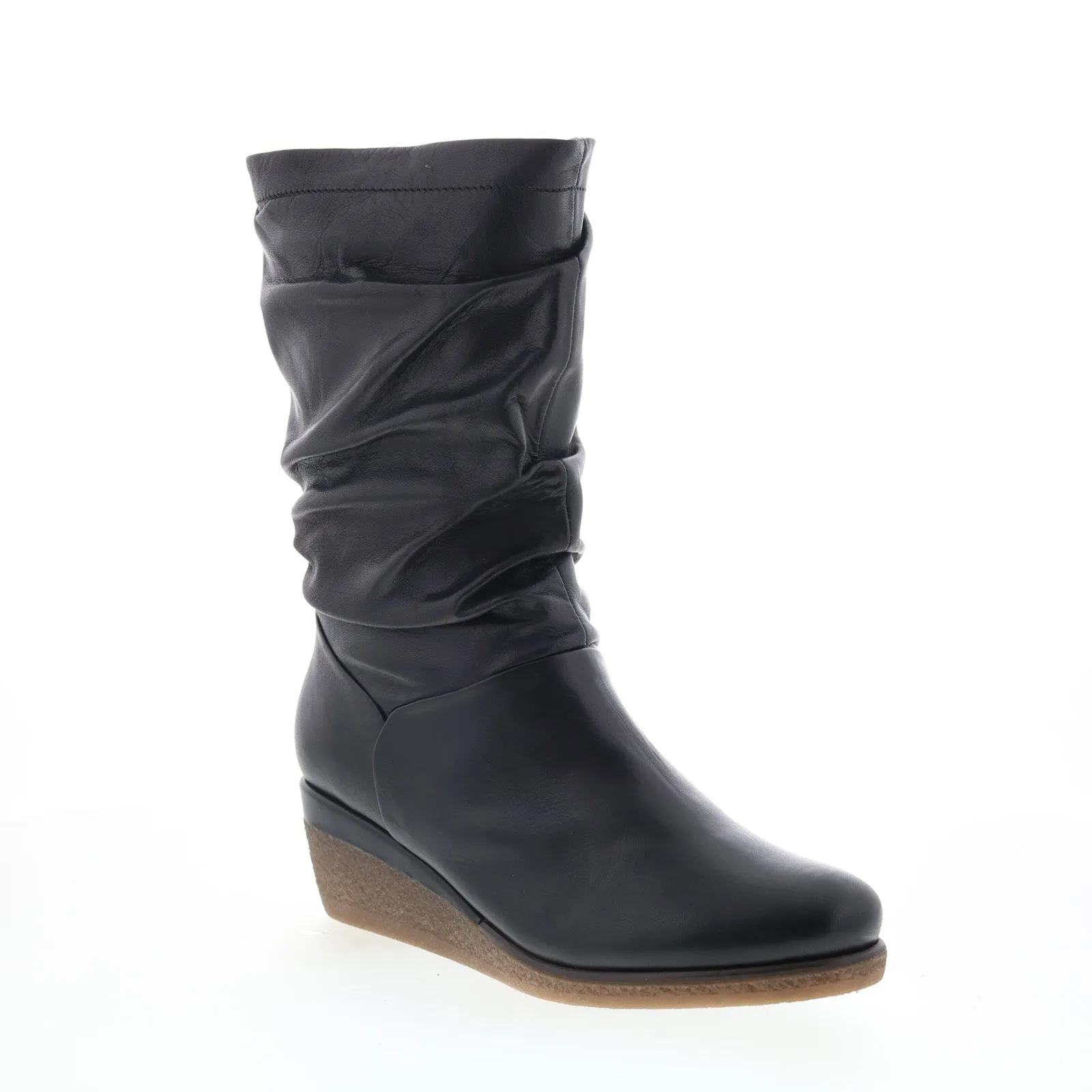 Miz Mooz Martina-MM Womens Black Leather Zipper Casual Dress Boots Bold Design Padded Tongue