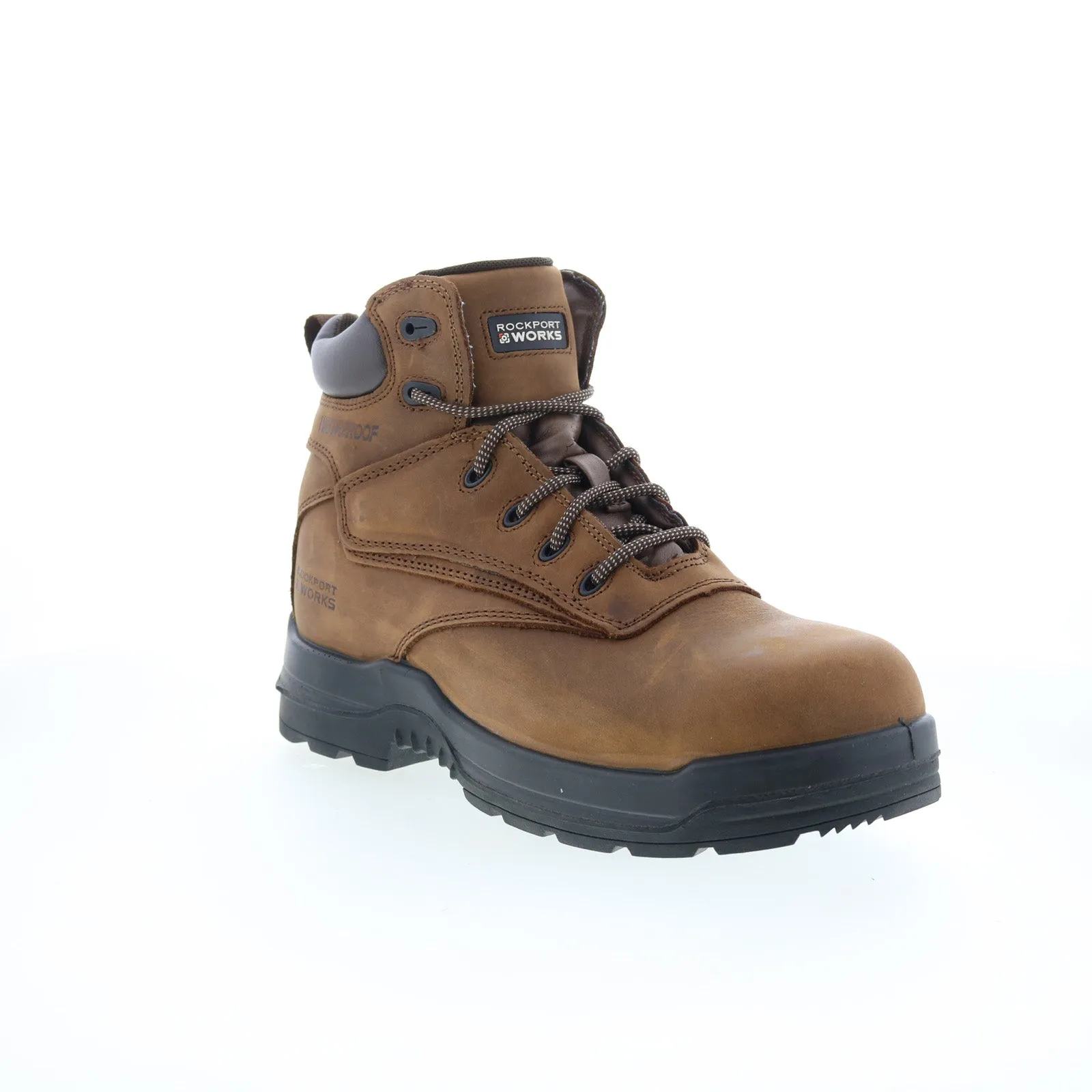 Comfort footbed Trail Use Rockport Works Steel Toe Brown RK6631 Mens Brown Leather Lace Up Work Boots