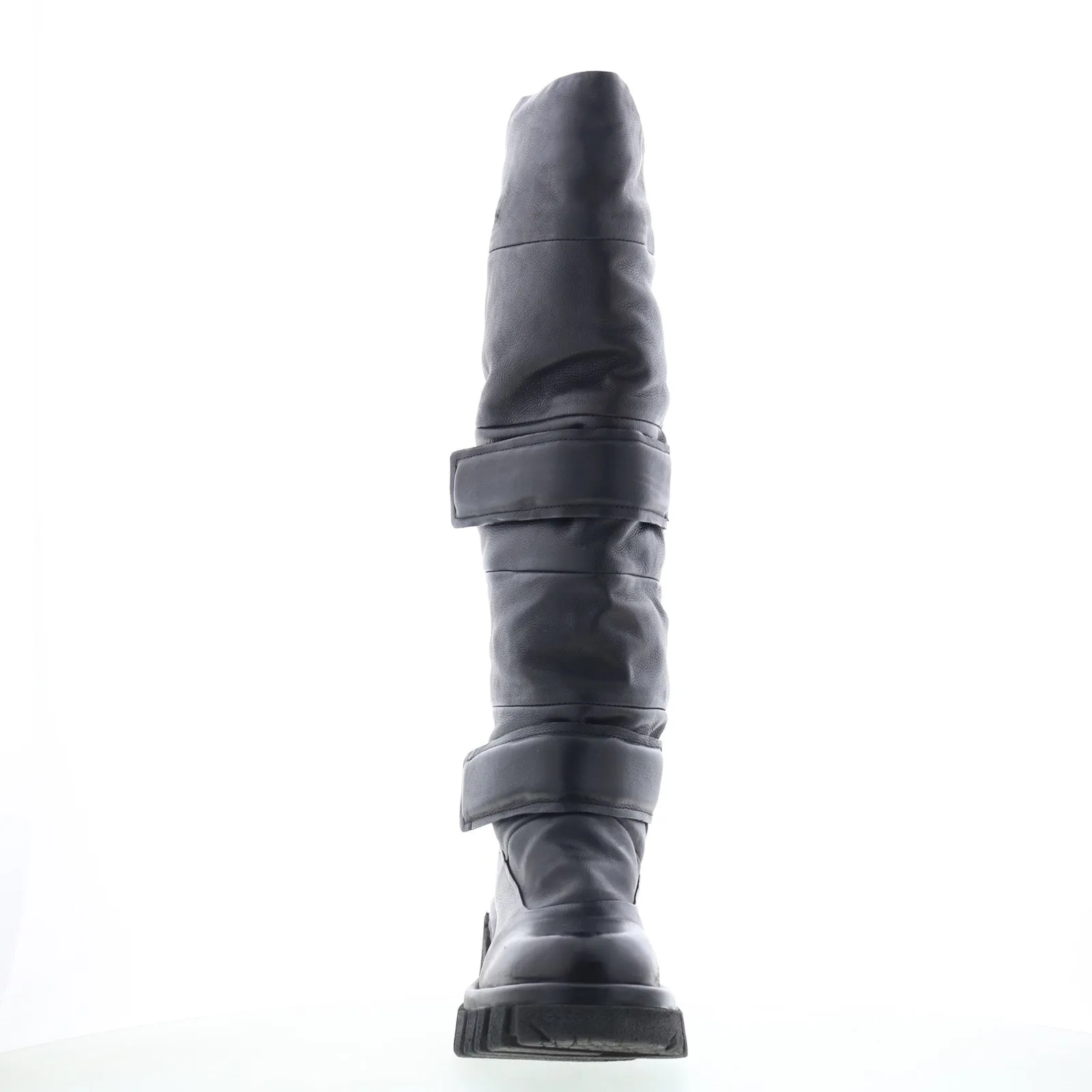 A.S. 98 Halpert Womens Black Leather Zipper Knee High Boots Neutral Finish