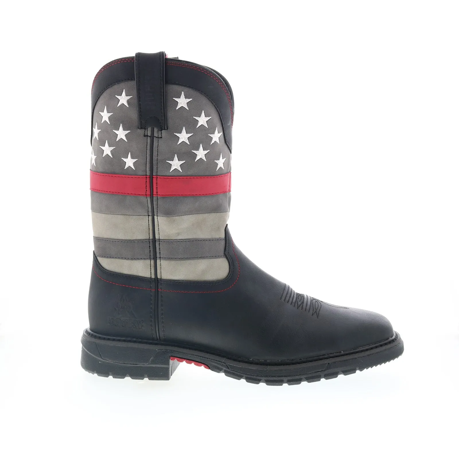 Cold Trek Rocky Red Line RKD0088 Mens Black Leather Slip On Western Boots