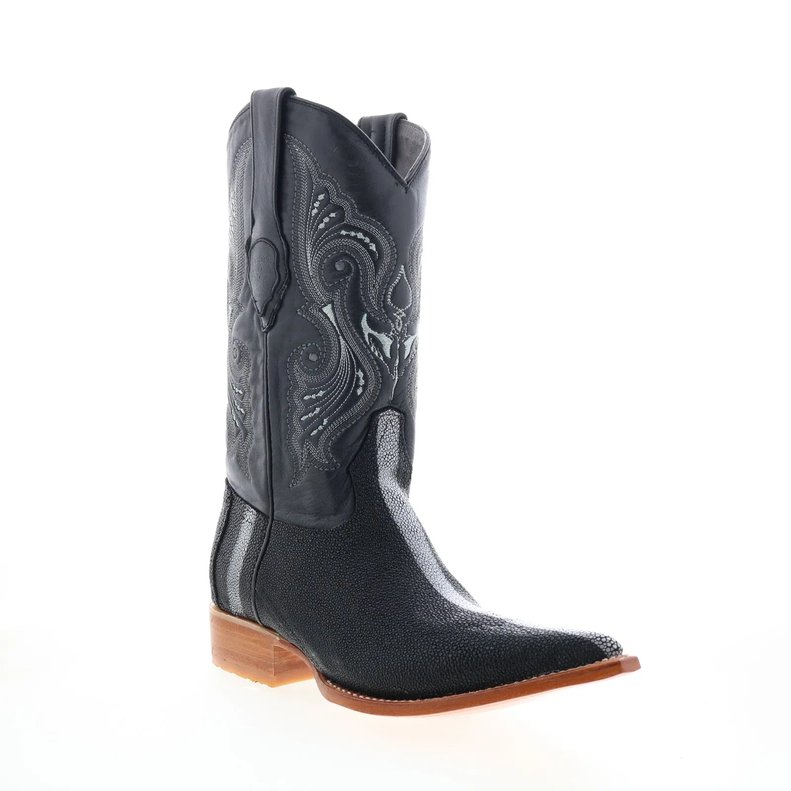 Flexible City Life Los Altos 3X Toe Stingray Rowstone Finish Mens Black Wide Cowboy Western Boots