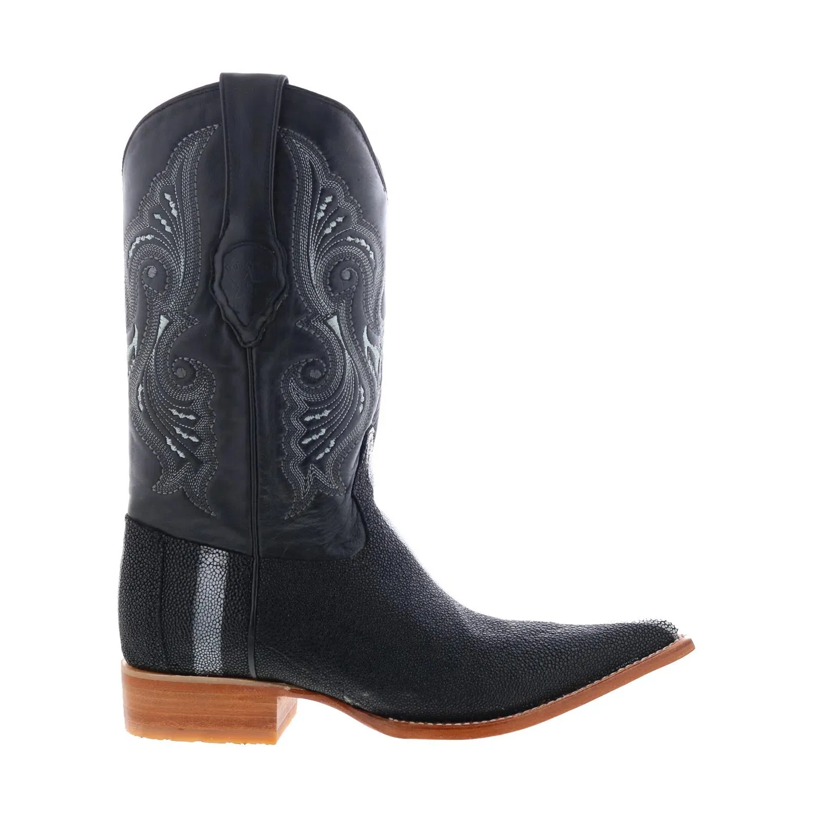 Los Altos 3X Toe Stingray Rowstone Finish Mens Black Wide Cowboy Western Boots Adjustable Strap Protective Upper