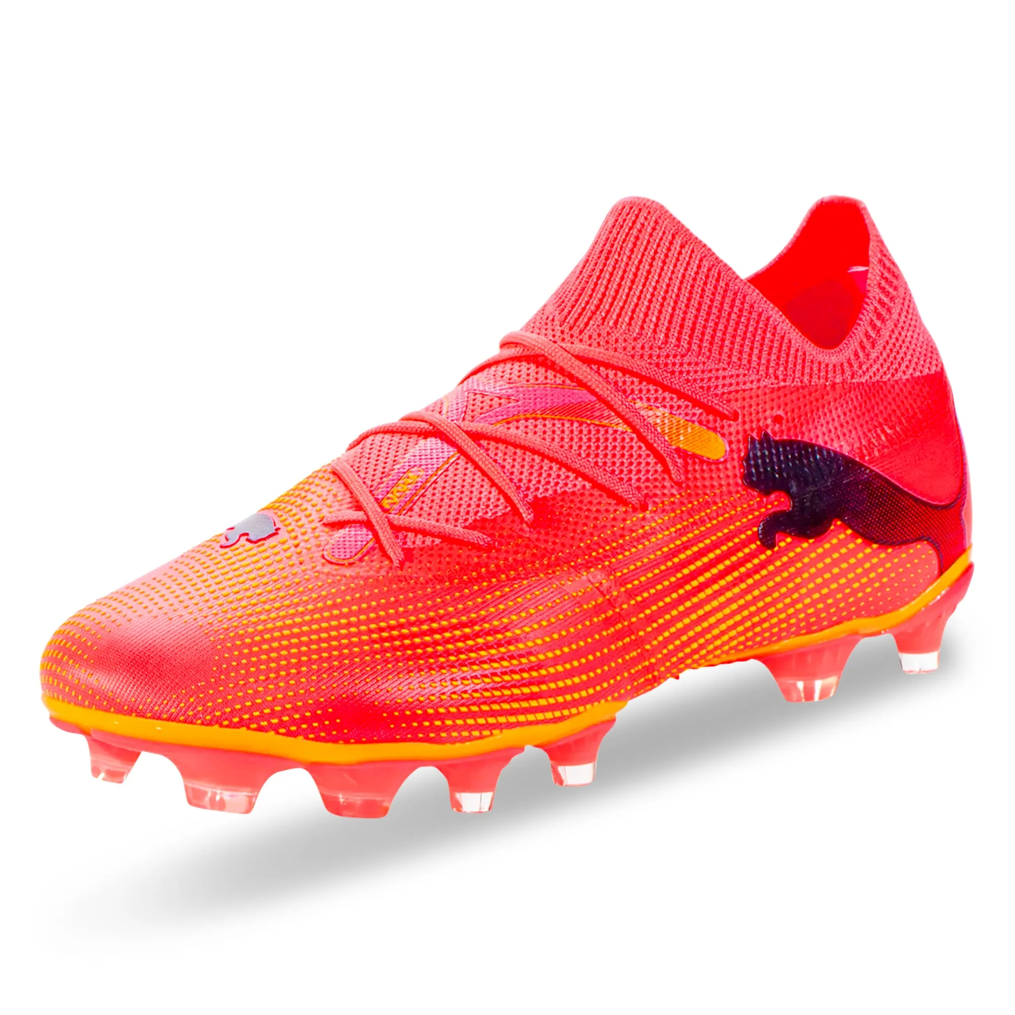 Puma Future 7 Match FG/AG Soccer Cleats (Sunset Glow/Puma Black) Mid Foot Turf Focus