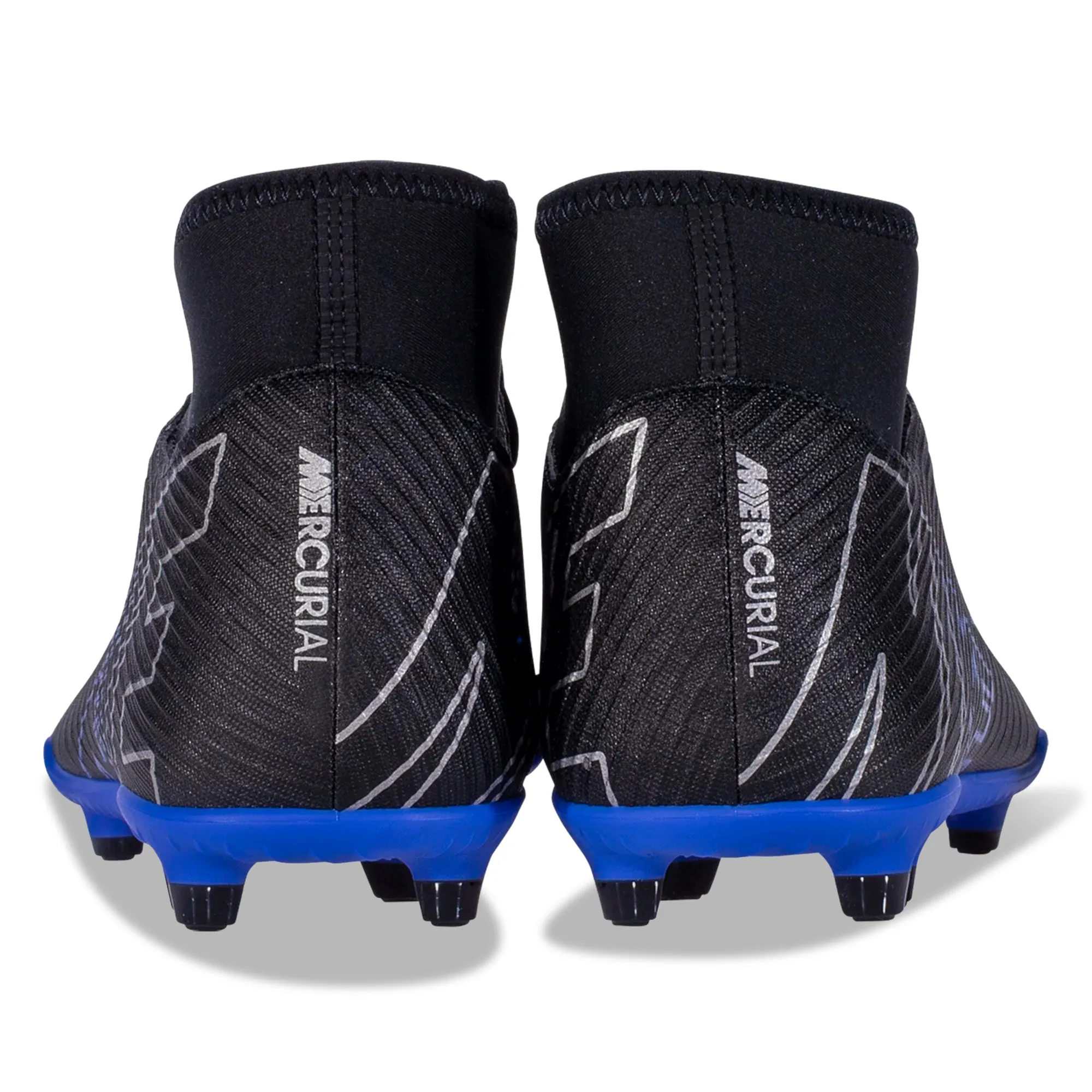 Nike Superfly 9 Club FG/MG Soccer Cleats (Black/Chrome-Hyper Royal) Lateral Support Firm Ground