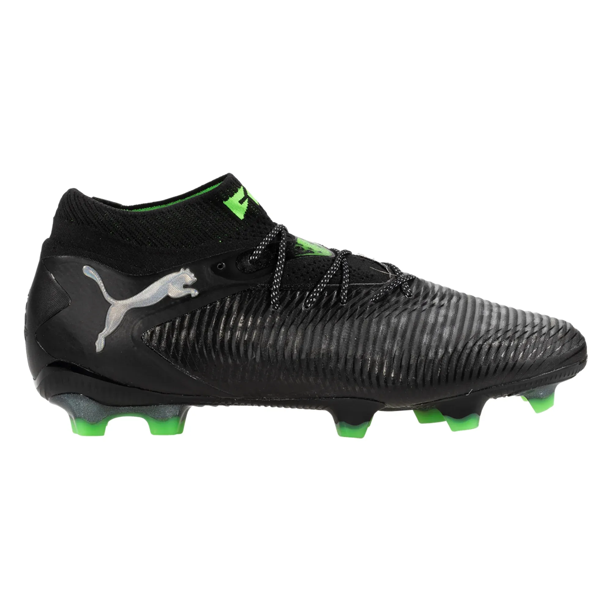 Neutral Ride Communication Skills Puma Future 8 Ultimate FG Soccer Cleats (Black/Cool Grey/Fluo Green)