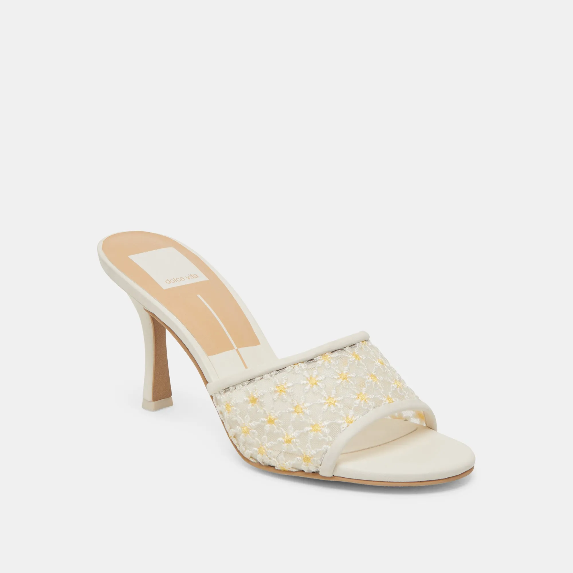 LAVENA FLORAL HEELS WHITE YELLOW FLORAL MESH Special Occasion Heels