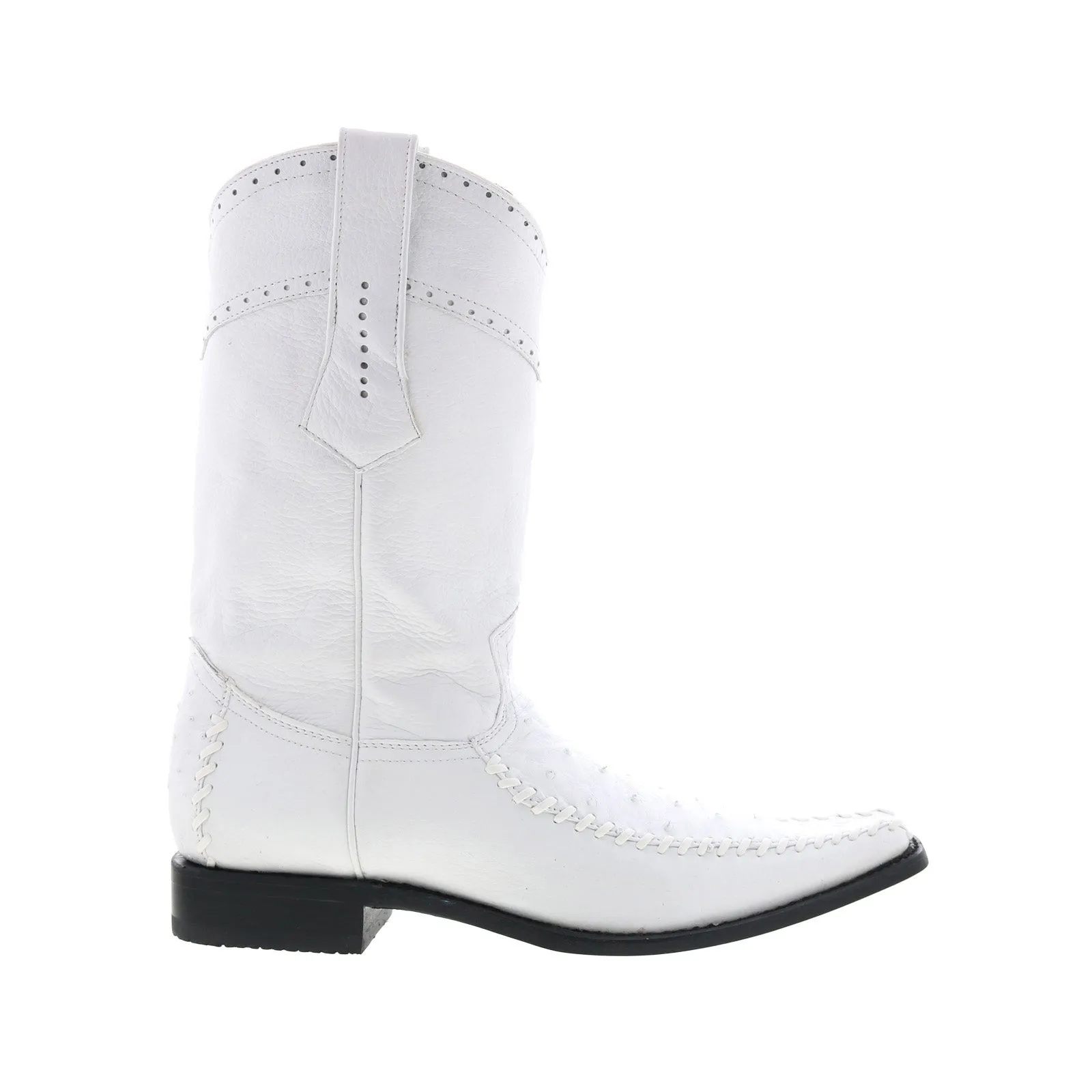 Los Altos Square Toe Ostrich Deer Stitch Mens White Wide Cowboy Western Boots Durable Look