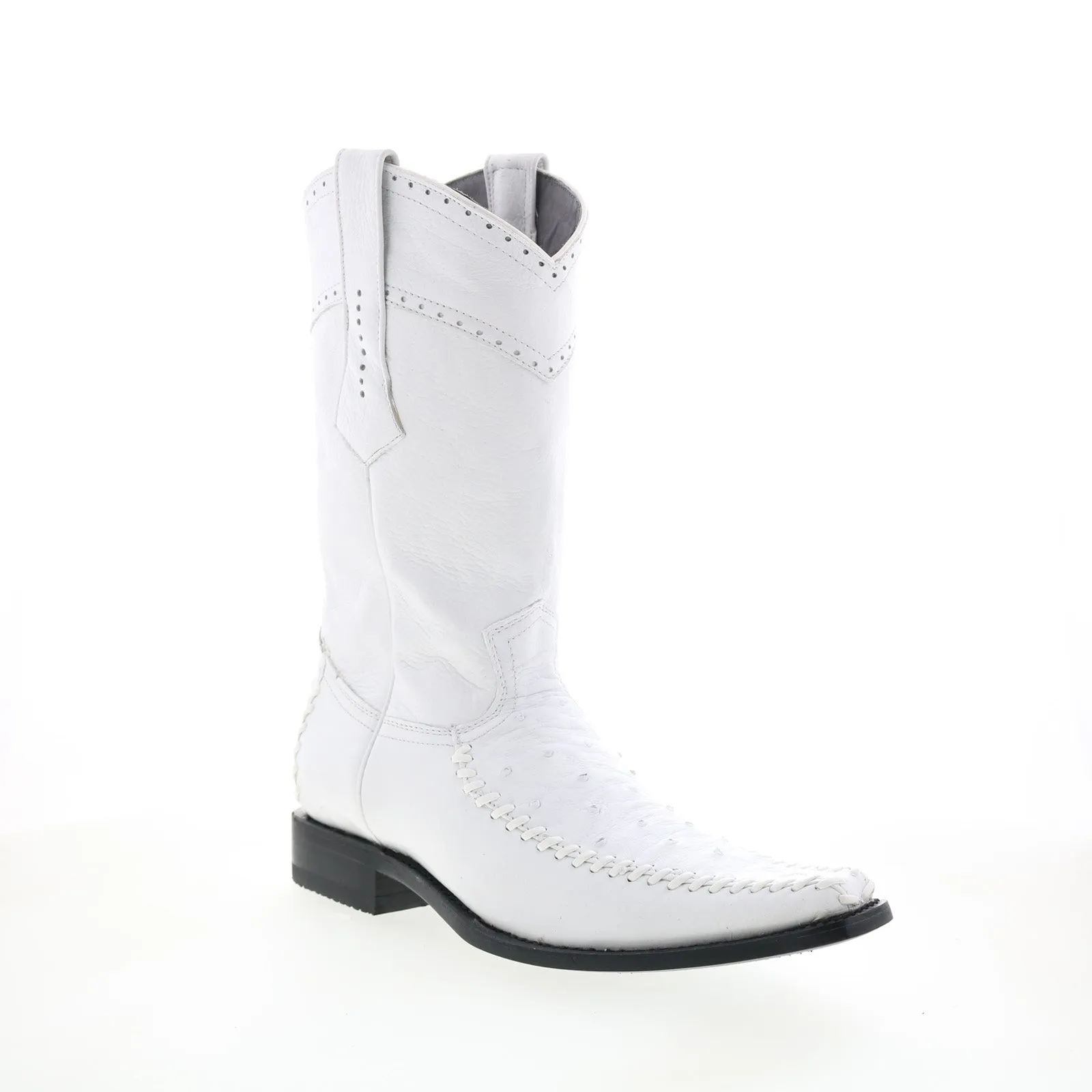Structured Fit Workplace Use Los Altos Square Toe Ostrich Deer Stitch Mens White Wide Cowboy Western Boots