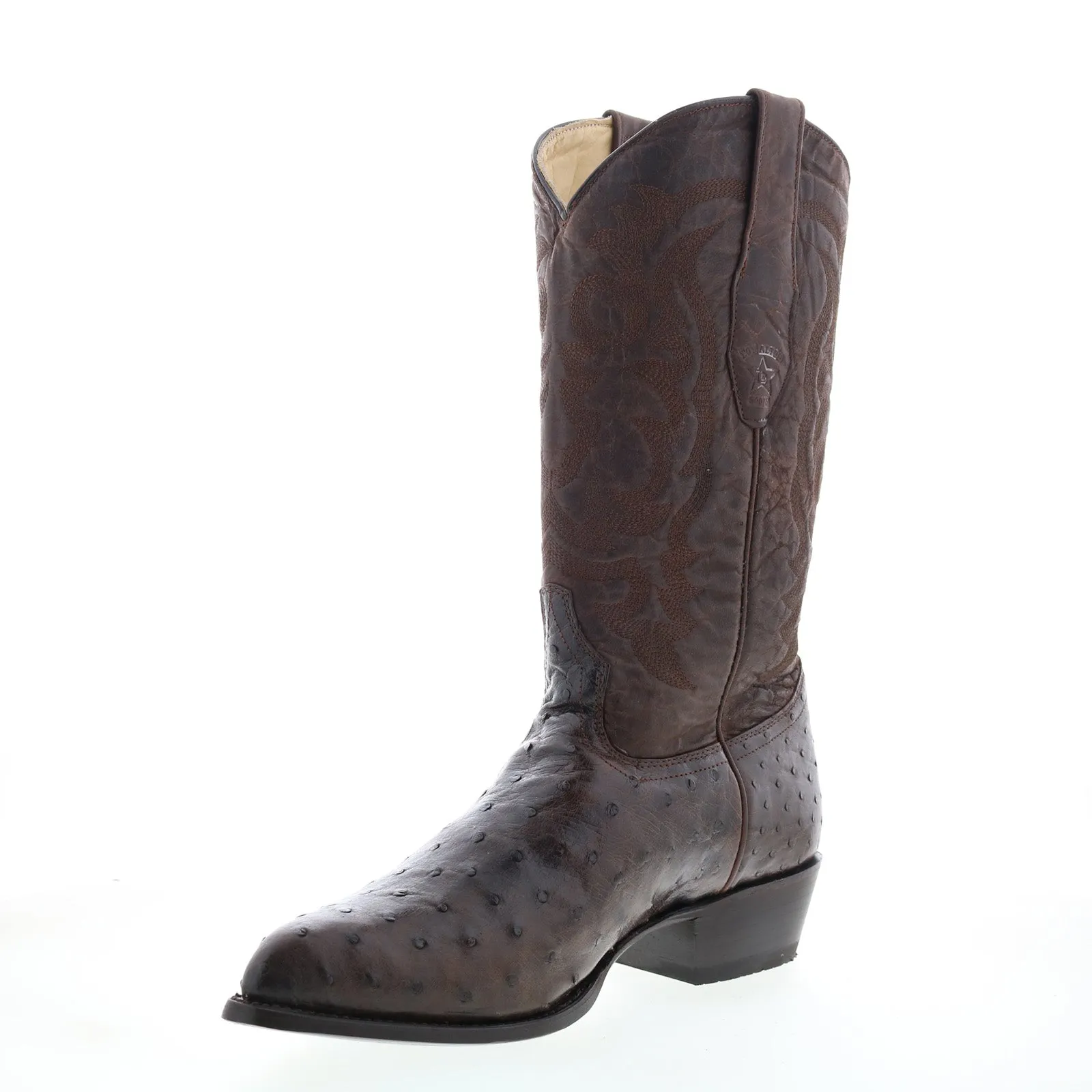 Leather Upper Los Altos J-Toe Waxed Ostrich 99E0307 Mens Brown Wide Cowboy Western Boots