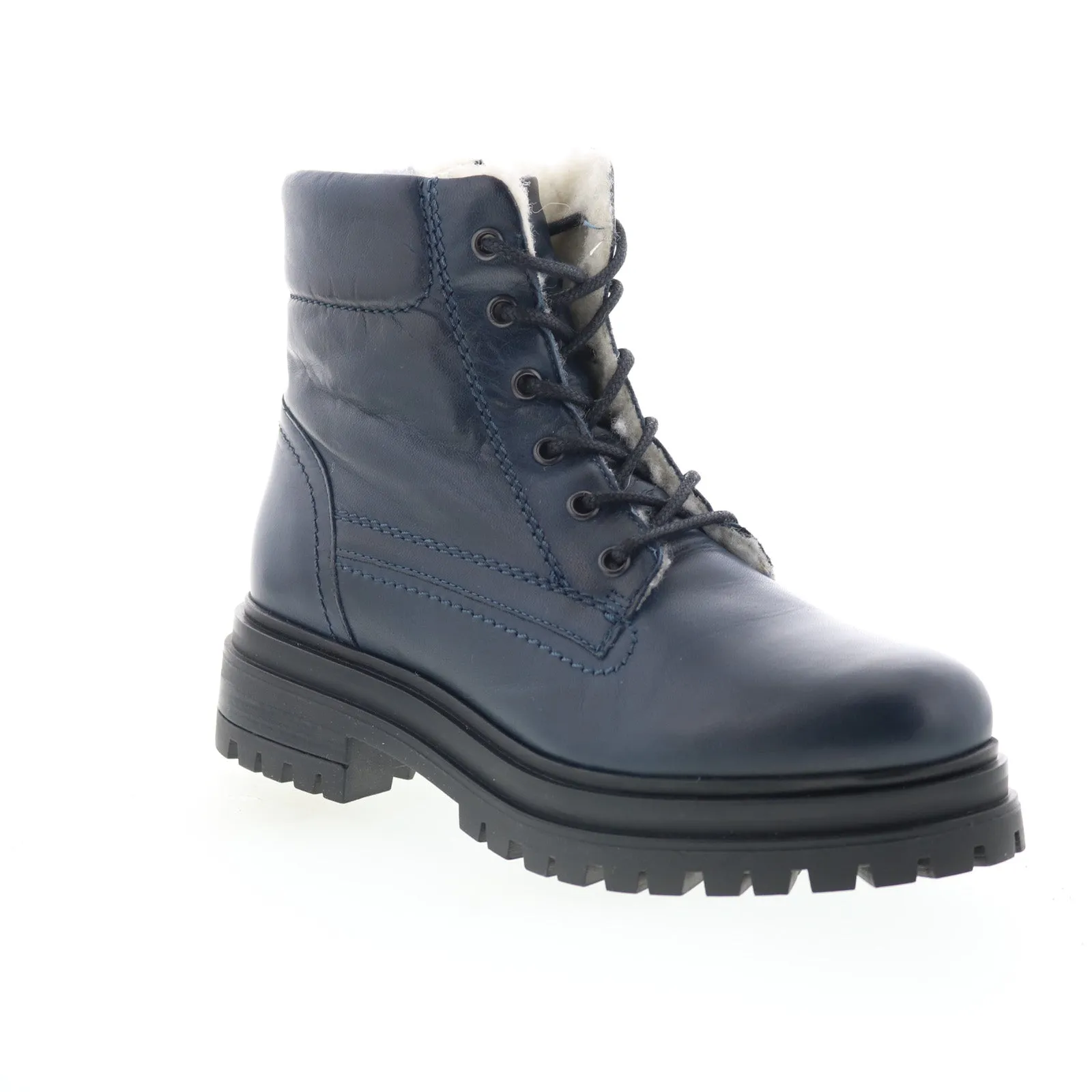 anti static Miz Mooz Lyss Womens Blue Leather Lace Up Casual Dress Boots