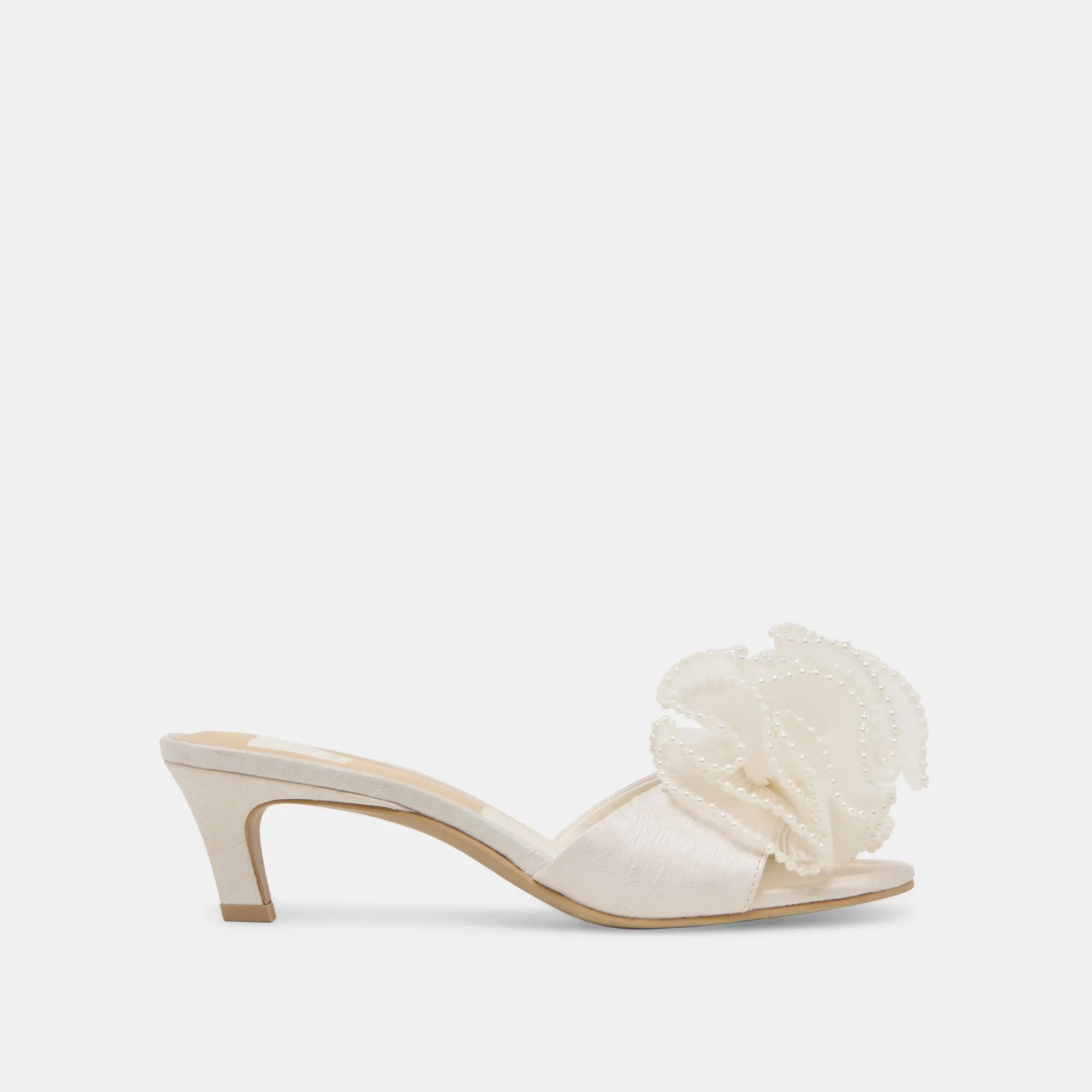 NARITA PEARL HEELS OFF WHITE SATIN Durable Upper Beach Wedding Heels