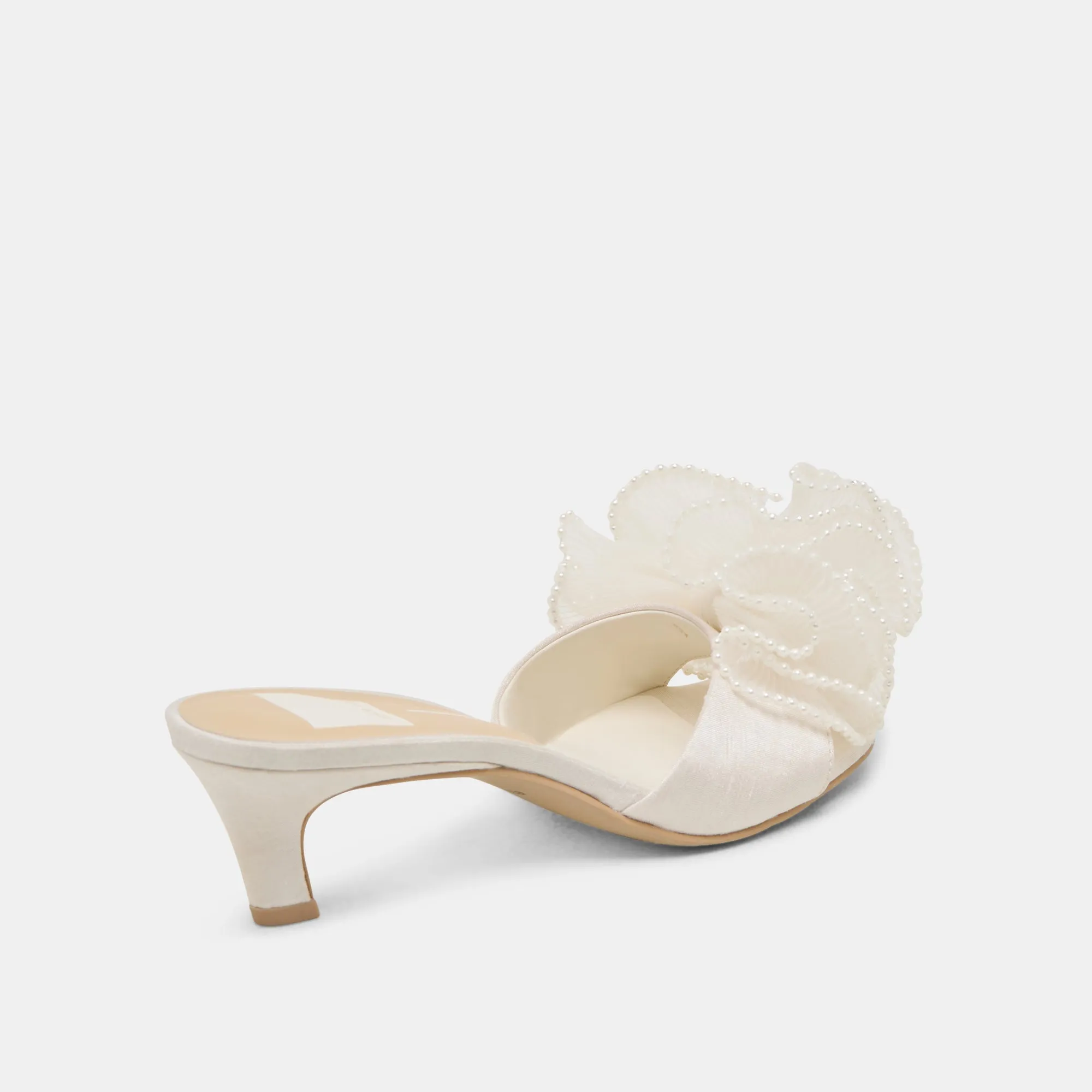 NARITA PEARL HEELS OFF WHITE SATIN Dressy High Heels Molded Footbed