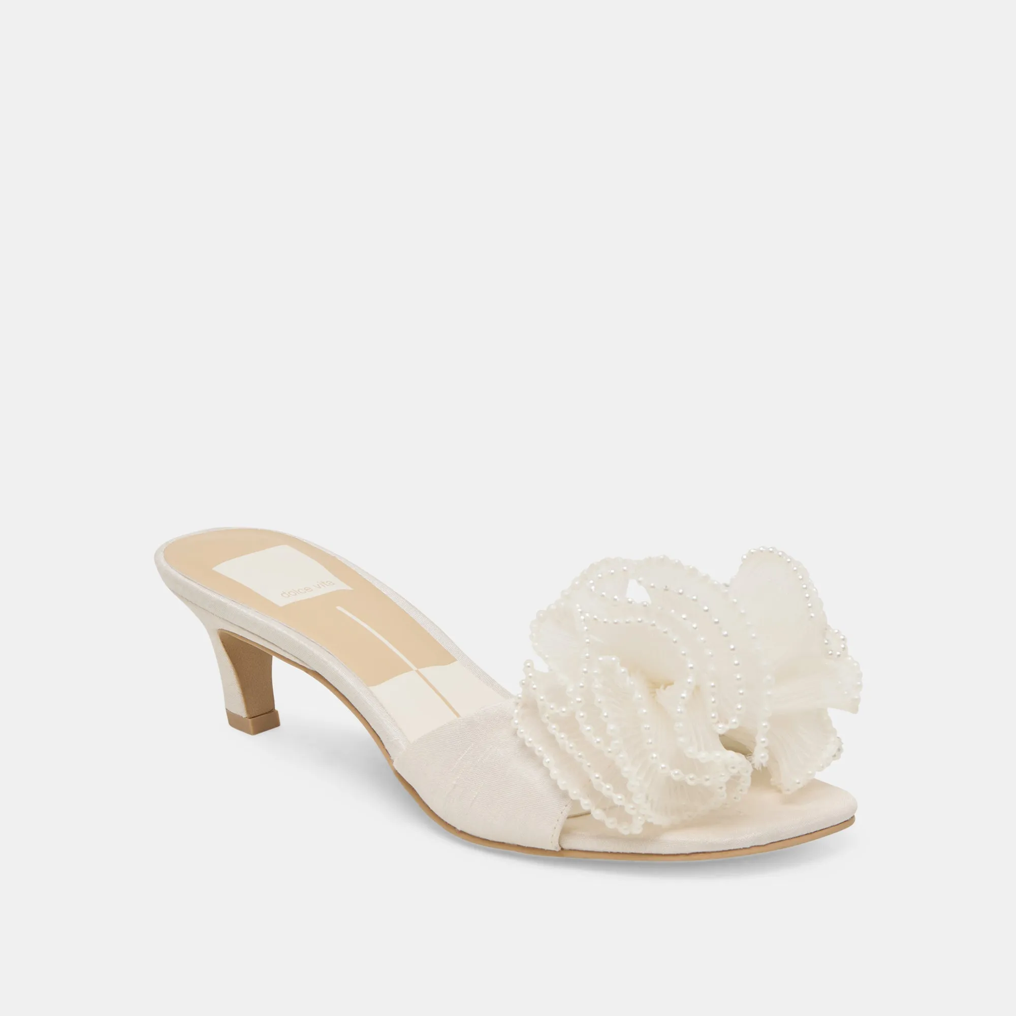 NARITA PEARL HEELS OFF WHITE SATIN Chic Party Heels Quality