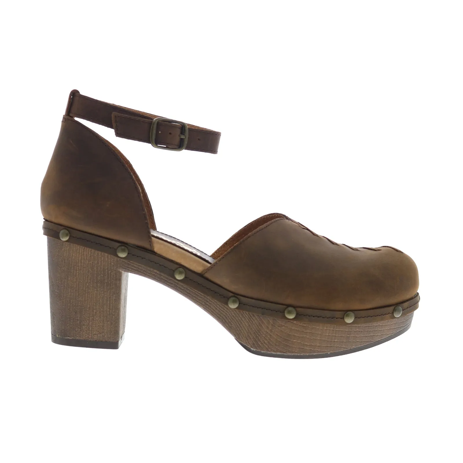 Chic Party Heels Gum outsole Sbicca Donerail PS203 Womens Brown Leather Hook & Loop Strap Heels Shoes
