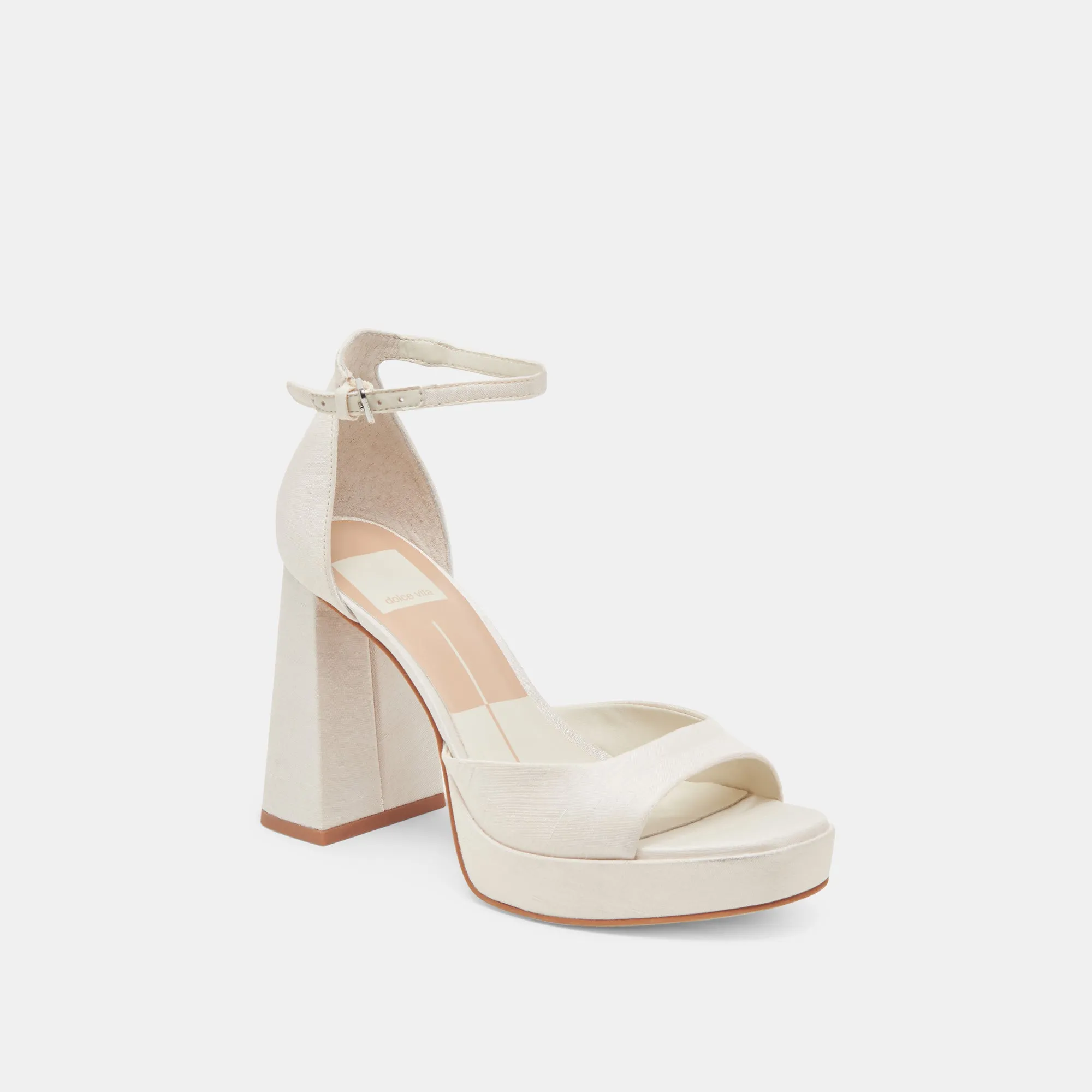 Chic Sandals for Day Wedding Party Shoes PANDRO WIDE HEELS WHITE SATIN