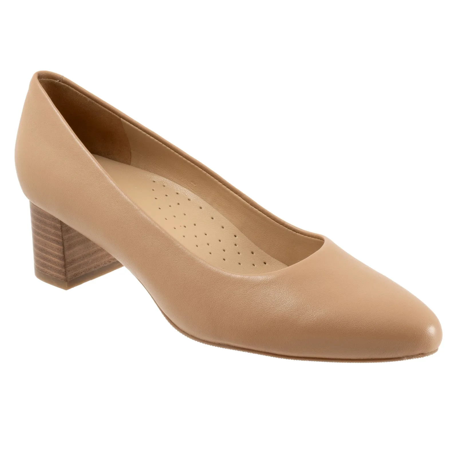 Trotters Kari T1856-145 Womens Beige Wide Leather Slip On Pumps Heels Shoes Breathable High Density