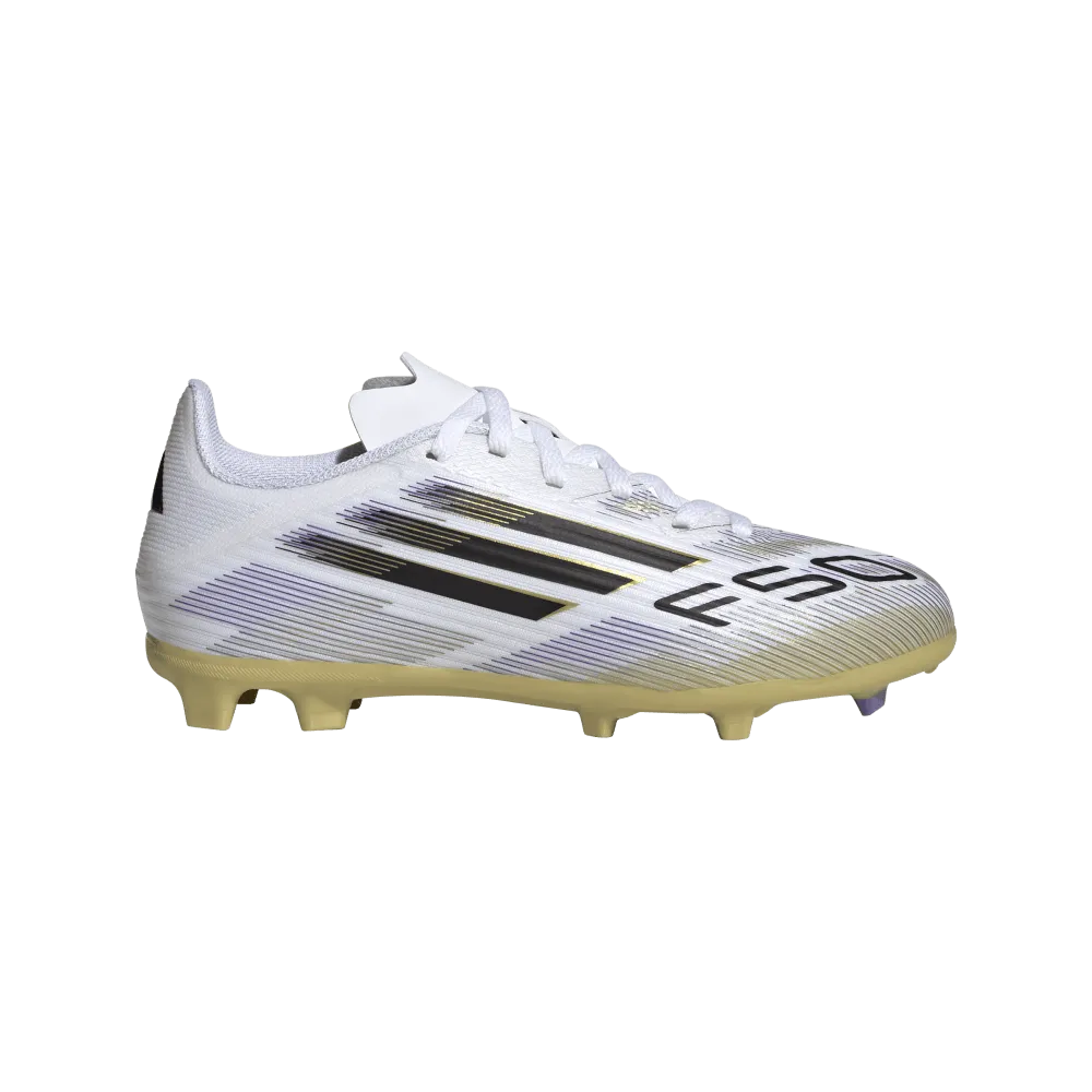 least hiking Adidas F50 League FG/MG Jnr Football Boots (White/Black/Metallic Gold)