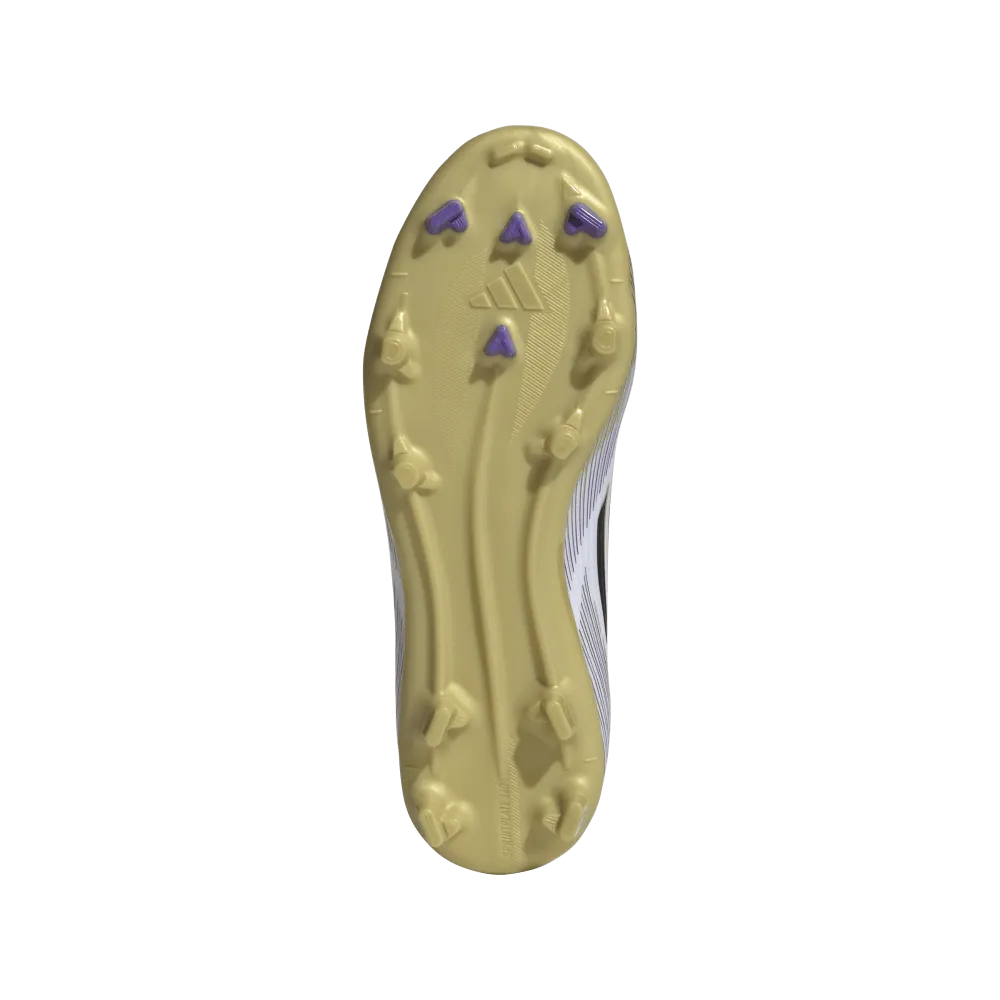 elastic - closure Adidas F50 League FG/MG Jnr Football Boots (White/Black/Metallic Gold)
