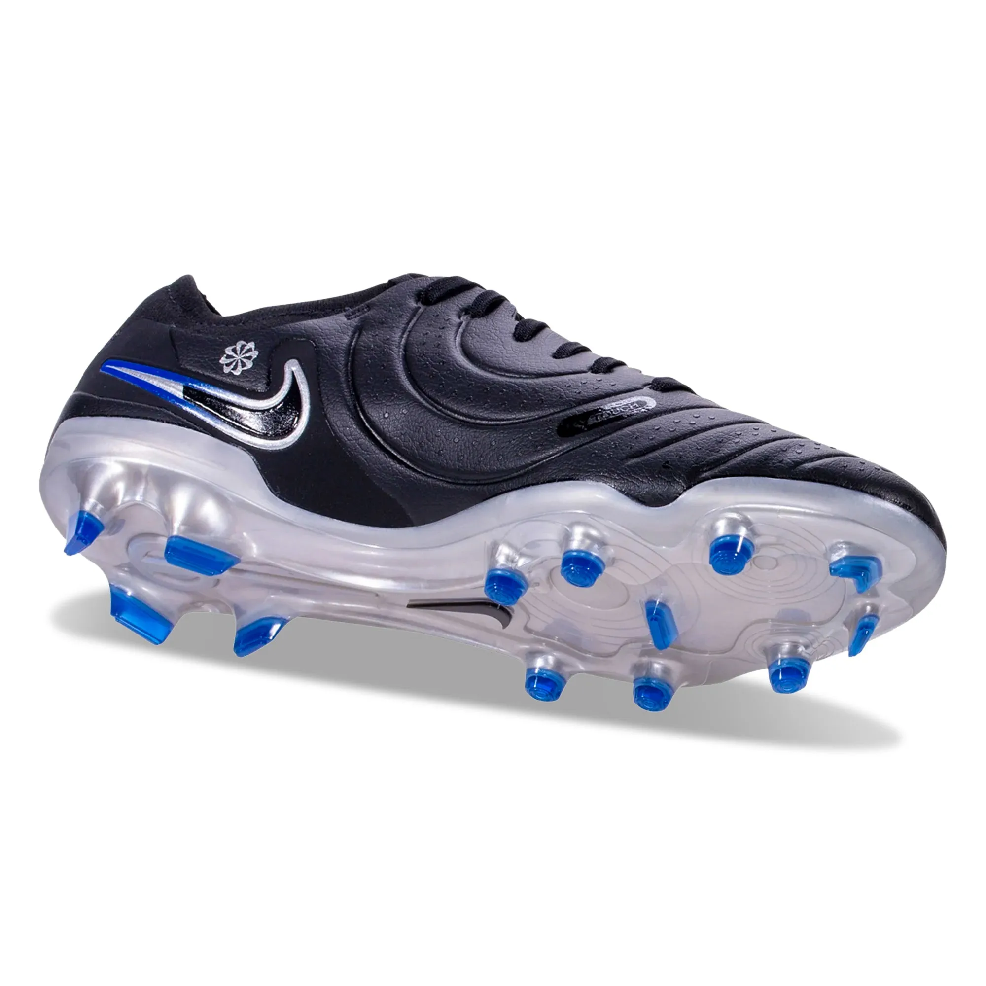Motion Sync Nike Legend 10 Pro Firm Ground Soccer Cleats (Black/Chrome-Hyper Royal)