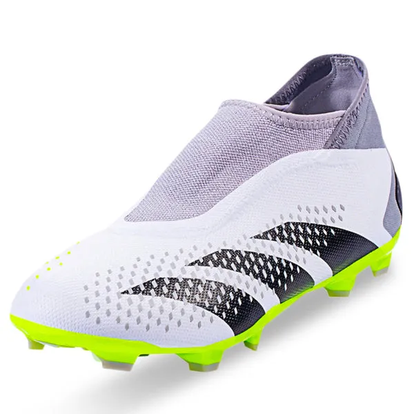 adidas Predator Accuracy.3 LL Laceless Firm Ground Soccer Cleats (White/Lucid Lemon) Game Action Training Ground