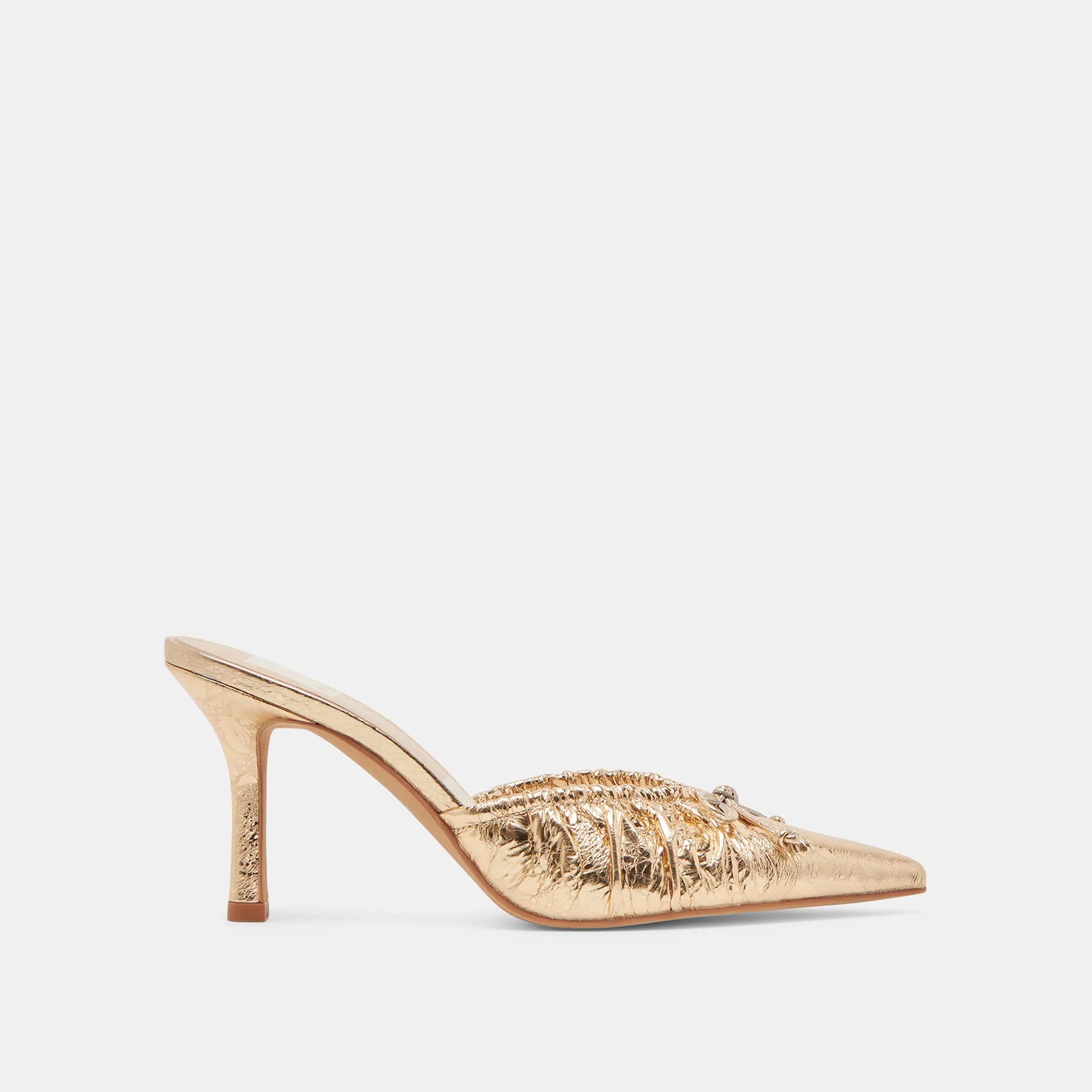 KAIRI HEELS GOLD DISTRESSED LEATHER Padded collar Modern Design