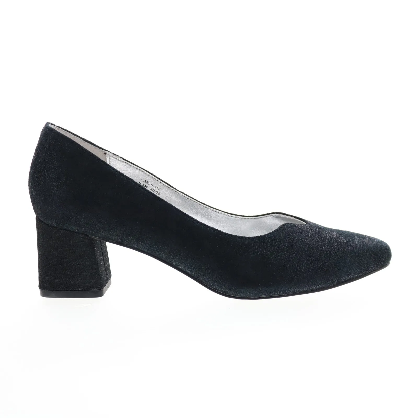 David Tate Creative Womens Black Narrow Leather Slip On Block Heels Shoes Soft Memory Foam Heels Decorative High Heels