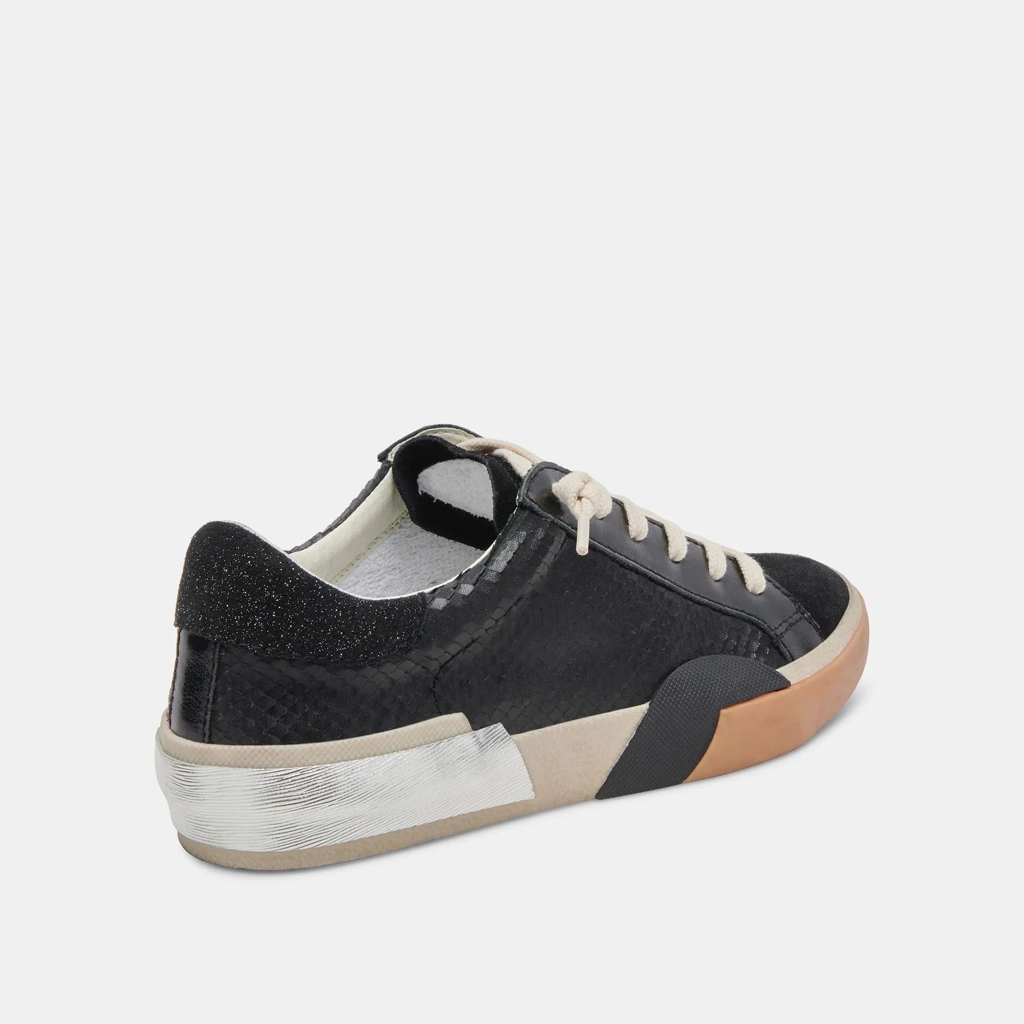 ZINA WIDE SNEAKERS ONYX EMBOSSED LEATHER Structured chic
