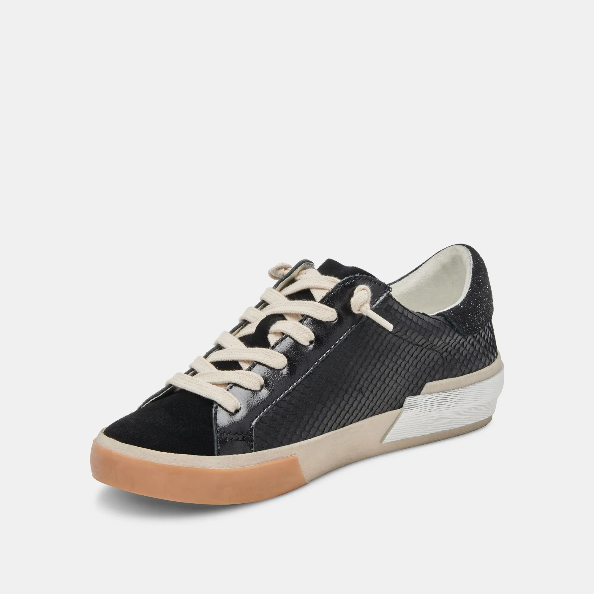 ZINA WIDE SNEAKERS ONYX EMBOSSED LEATHER Elastic Fit