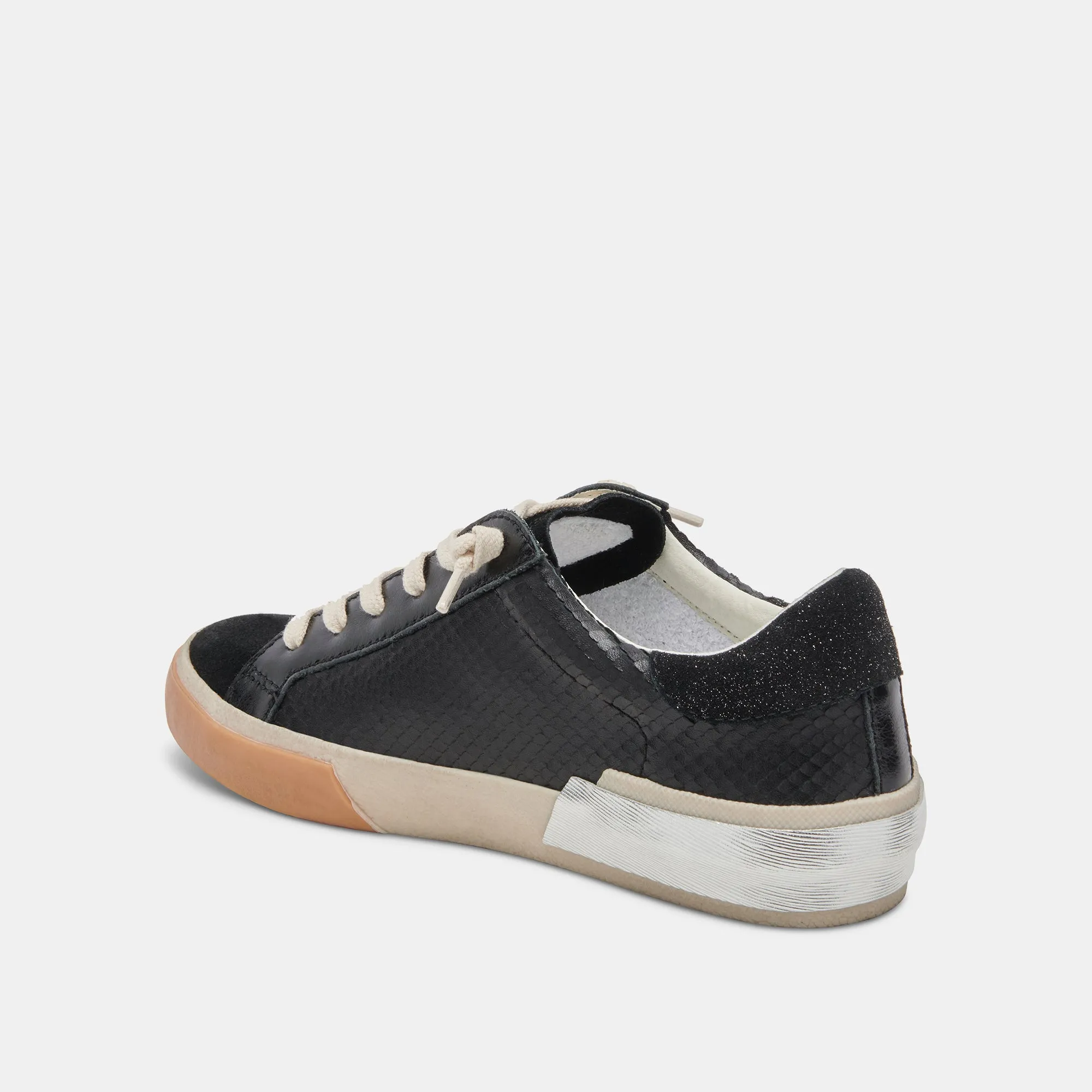 ZINA WIDE SNEAKERS ONYX EMBOSSED LEATHER Walk Support Effortless support
