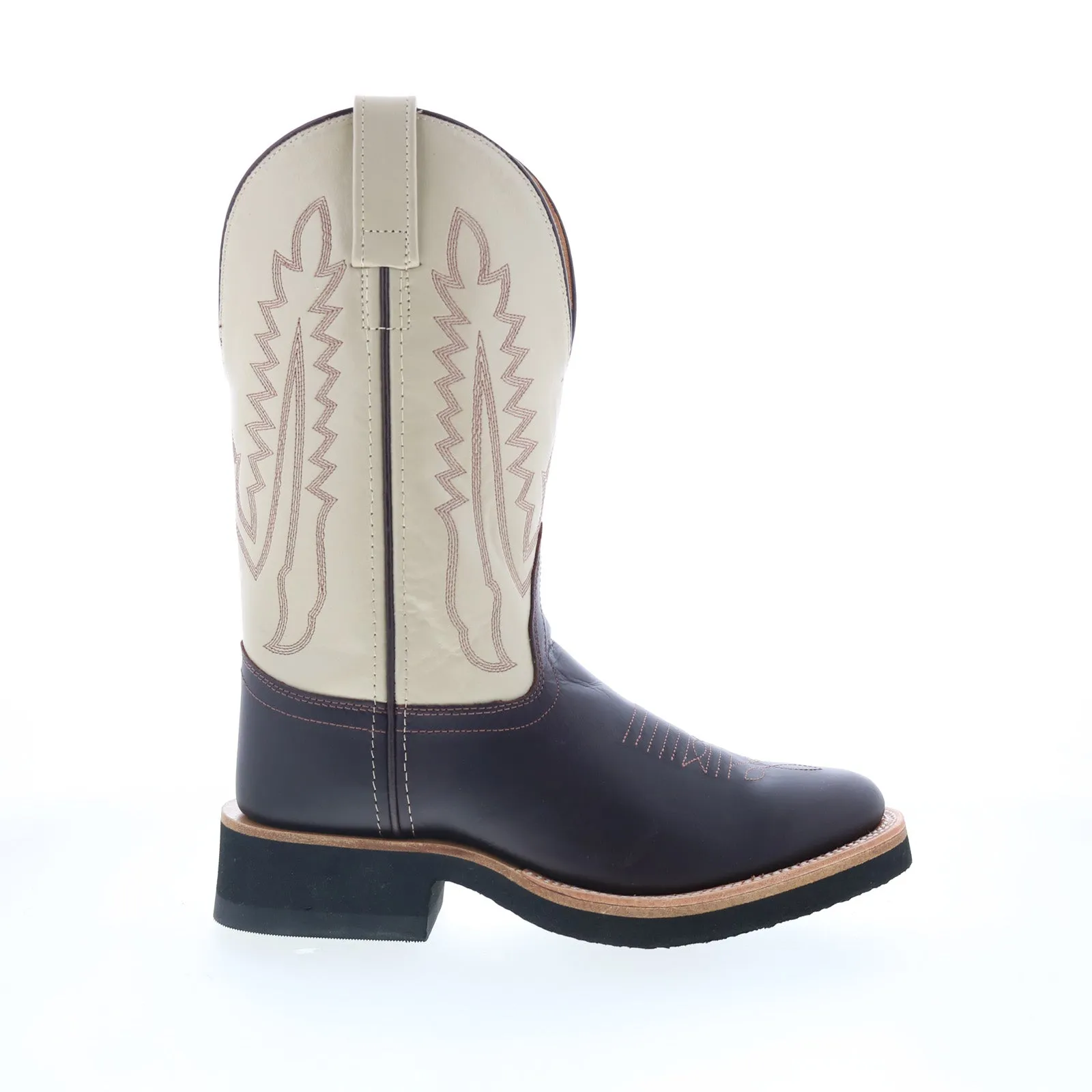 Elastic Band Jama Old West 1642L Womens Brown Leather Slip On Cowboy Western Boots