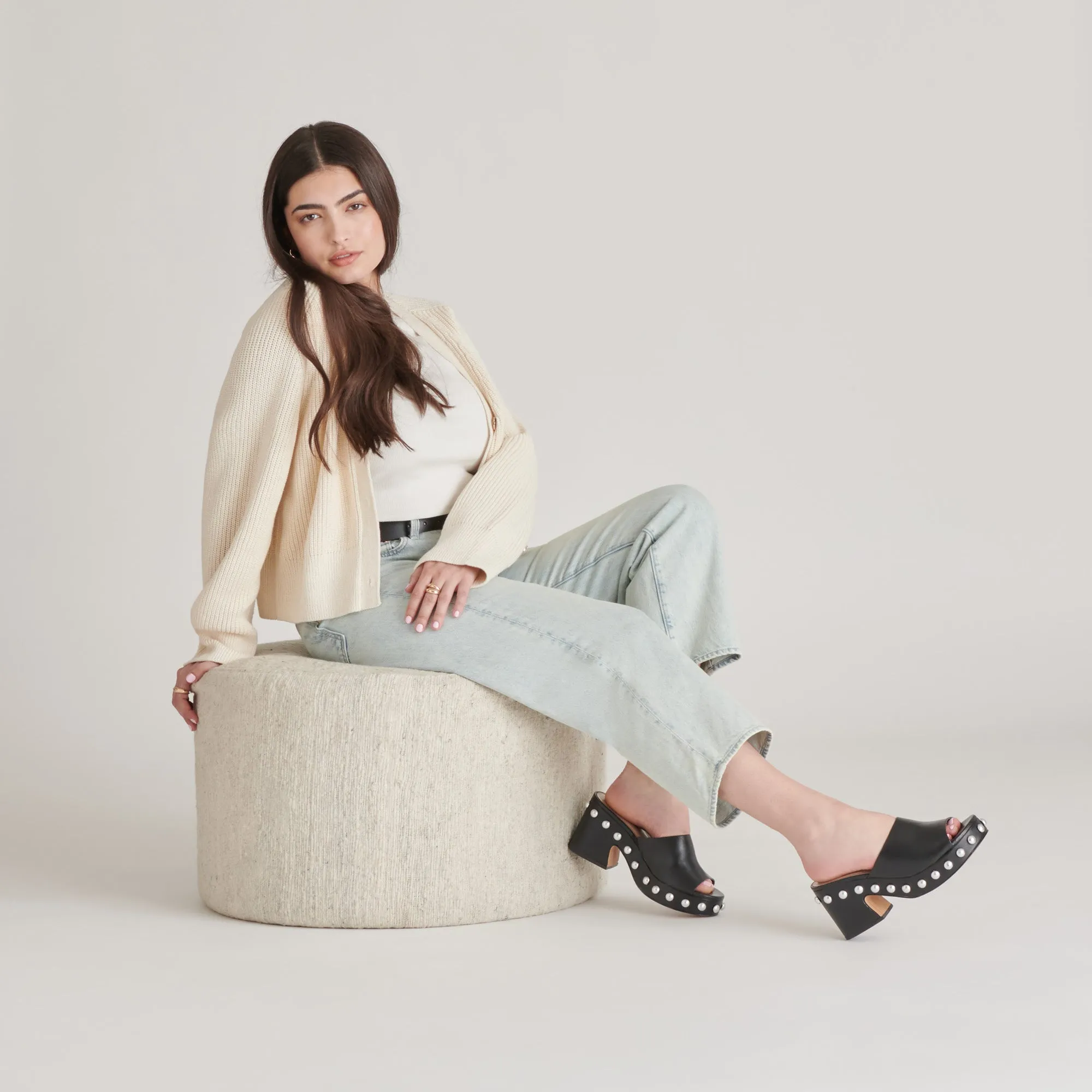 GLORI HEELS BLACK LEATHER Open Toe Wedges Reinforced toe