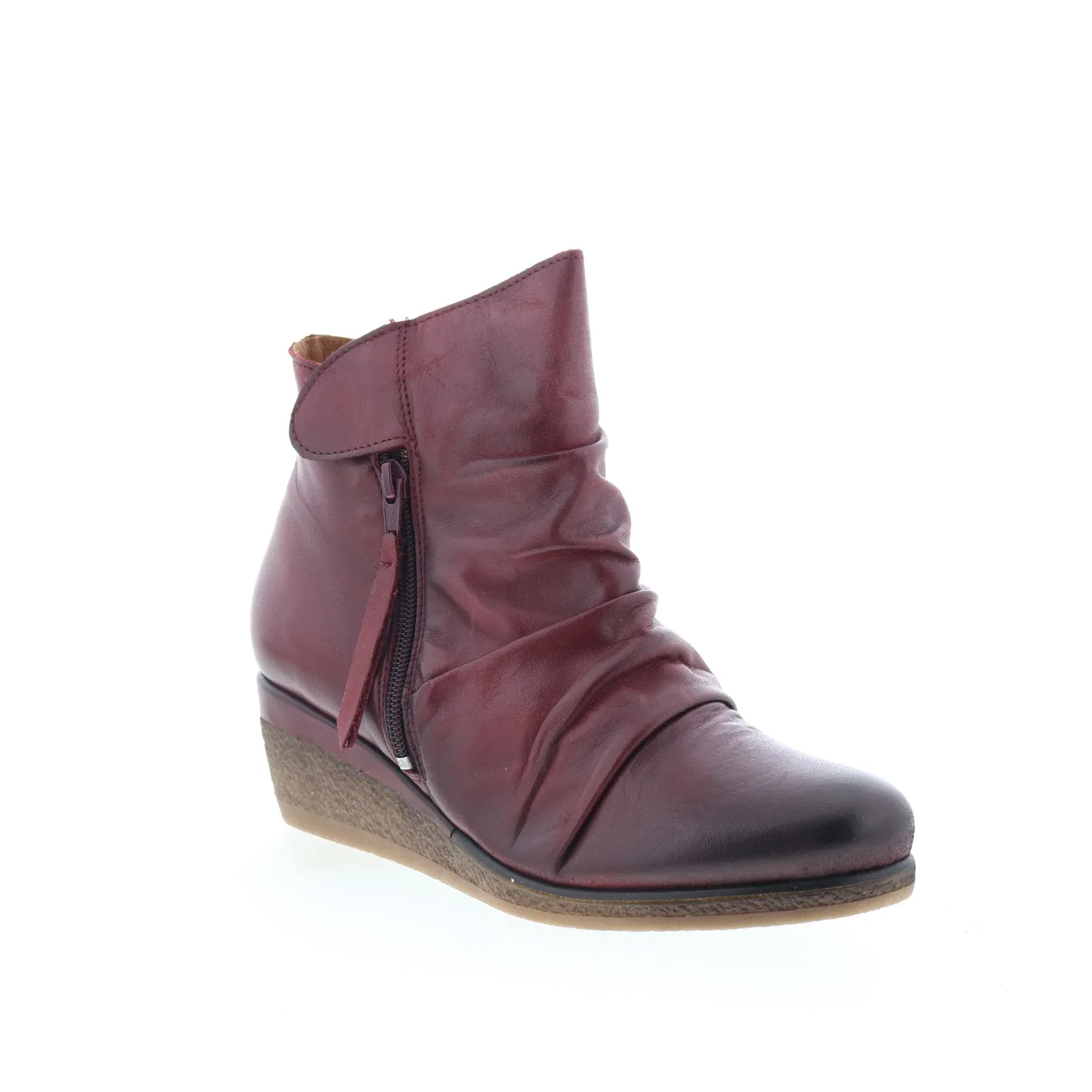 Camouflage Pattern Miz Mooz Mayleen Womens Burgundy Leather Zipper Ankle & Booties Boots