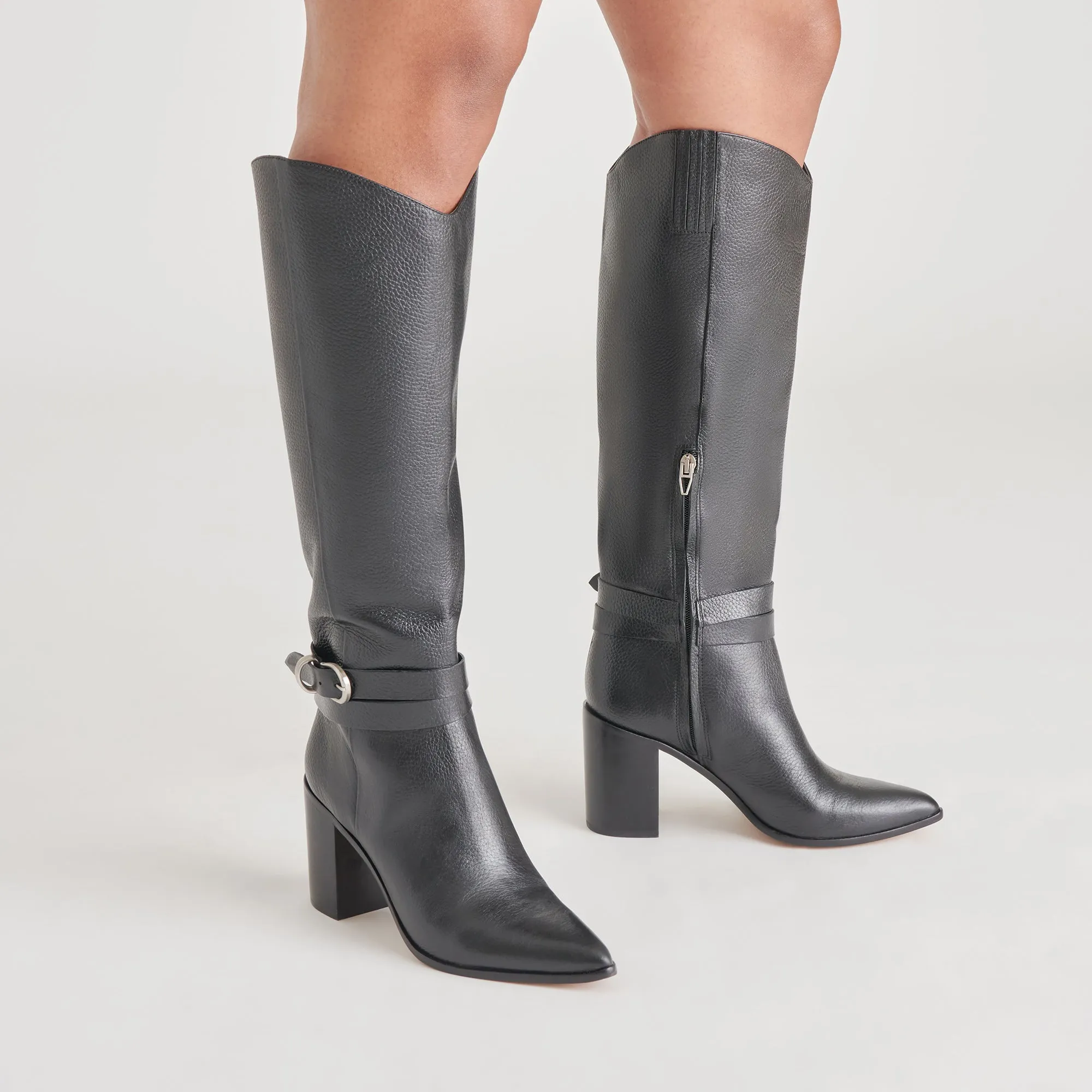 TYRONE WIDE CALF BOOTS BLACK LEATHER Long Walks Cushioned Base