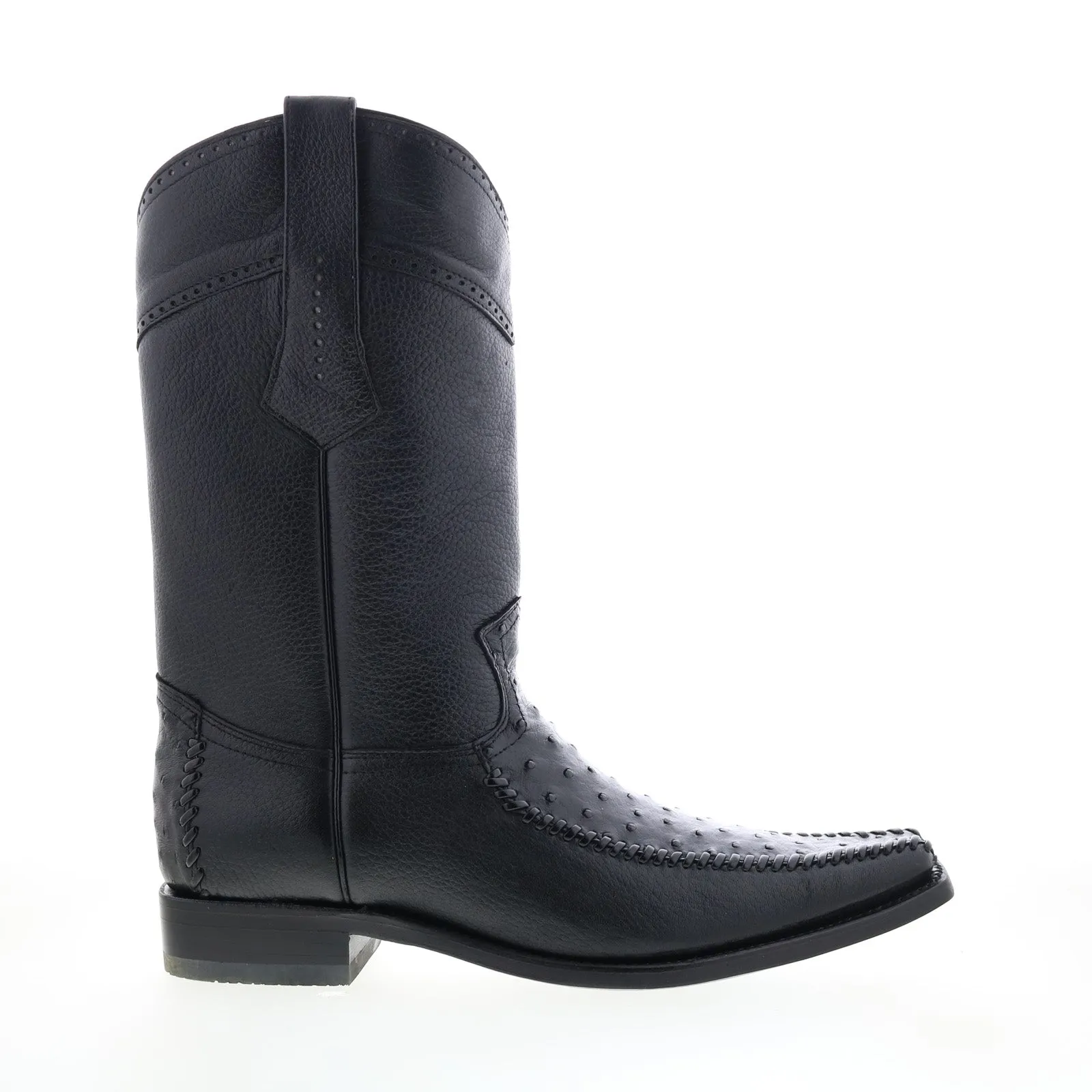 Comfortable Boots Los Altos Narrow Square Toe Ostrich Mens Black Wide Cowboy Western Boots