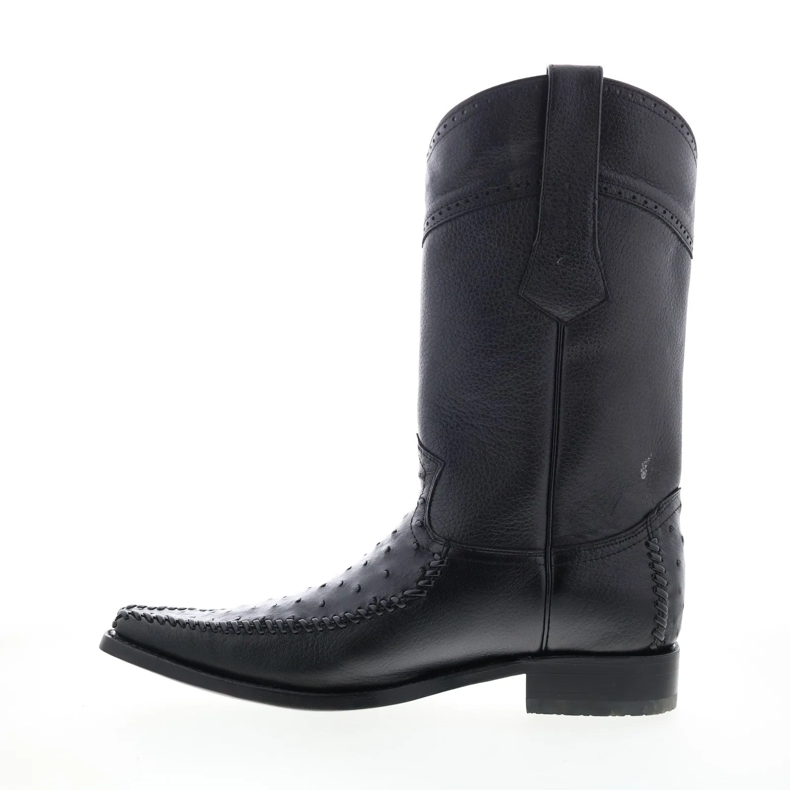 Travel Companion Los Altos Narrow Square Toe Ostrich Mens Black Wide Cowboy Western Boots