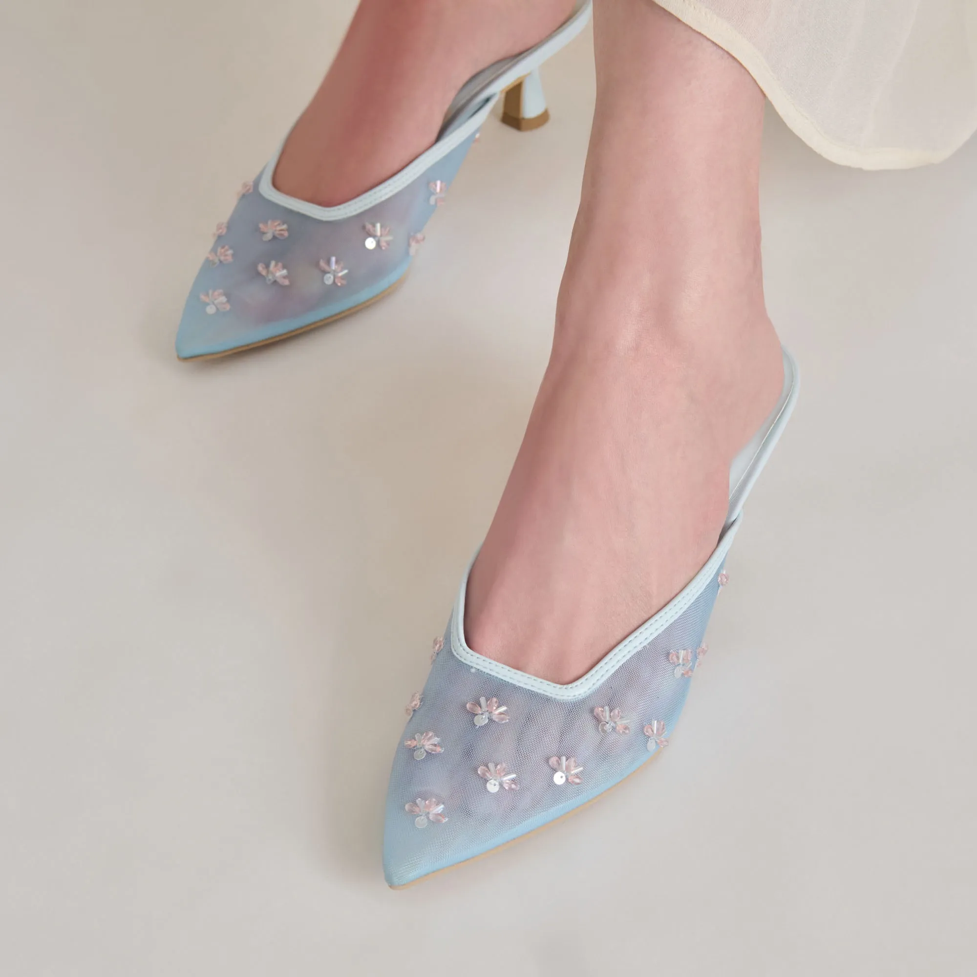 CLARA HEELS ICE BLUE MESH Strappy Heeled Sandals lace up closure
