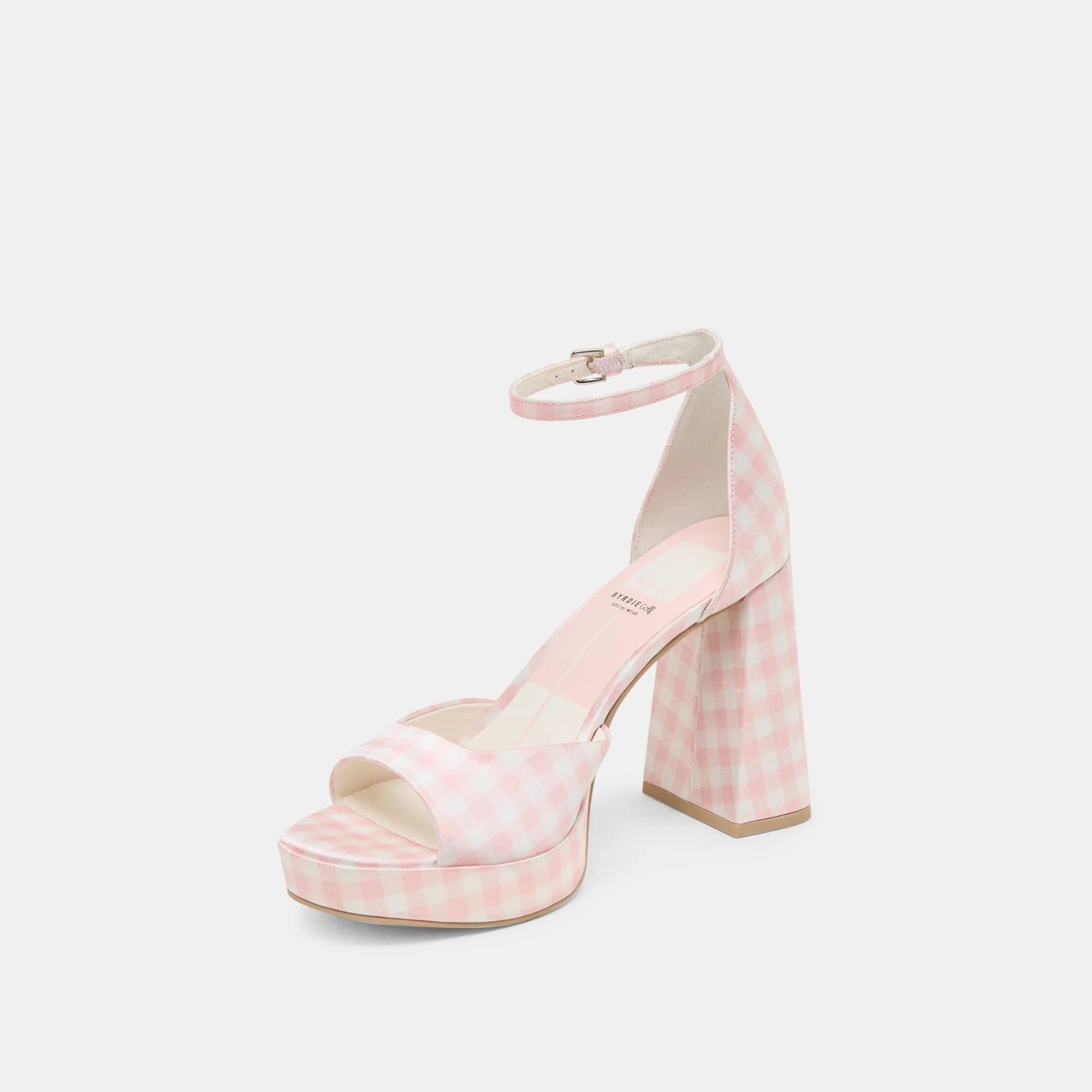 Bridal Pumps Indoor PANDRO X BYRDIE GOLF WIDE HEELS PINK PLAID GINGHAM