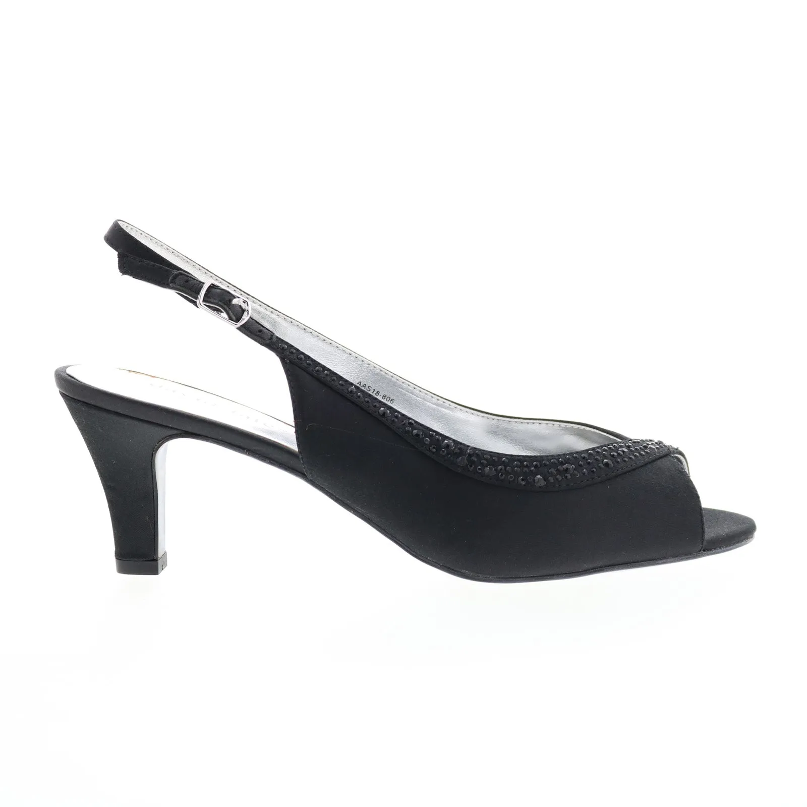 Ankle Strap Heels Adjustable Heel Sandals David Tate Dainty Womens Black Canvas Hook & Loop Strap Heels Shoes